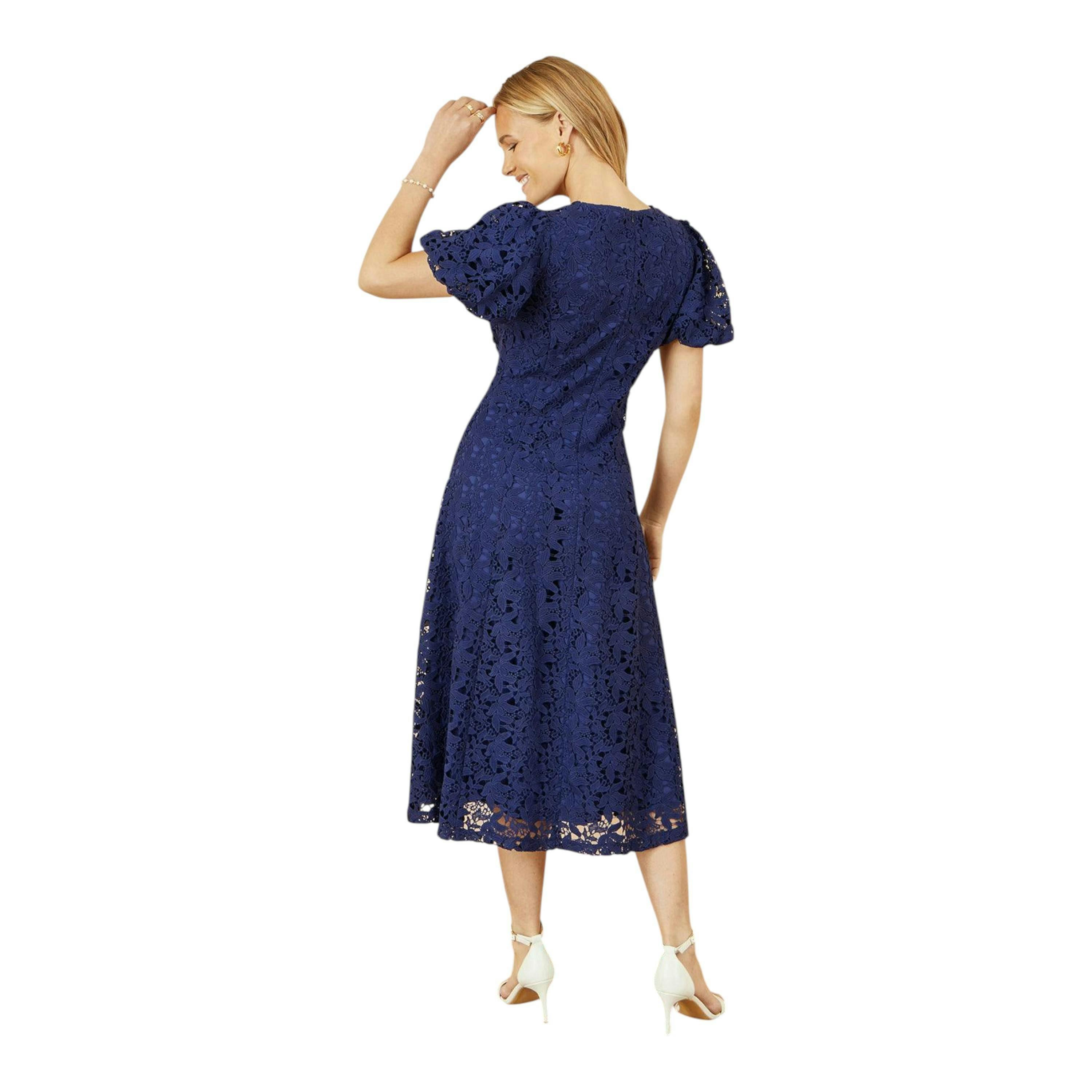 Yumi Navy Lace Midi Skater Dress , view 4 of 6