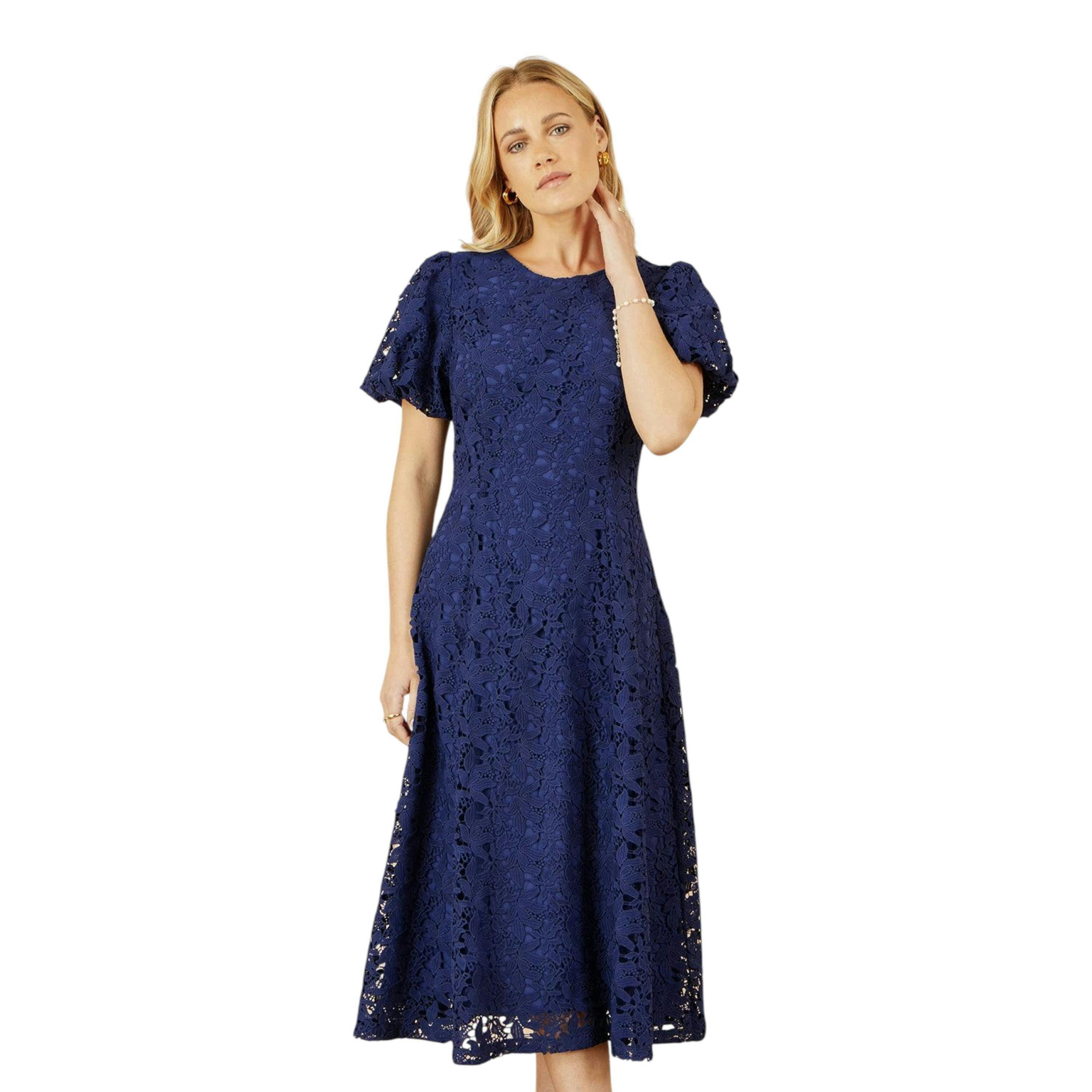 Yumi Navy Lace Midi Skater Dress , view 6 of 6