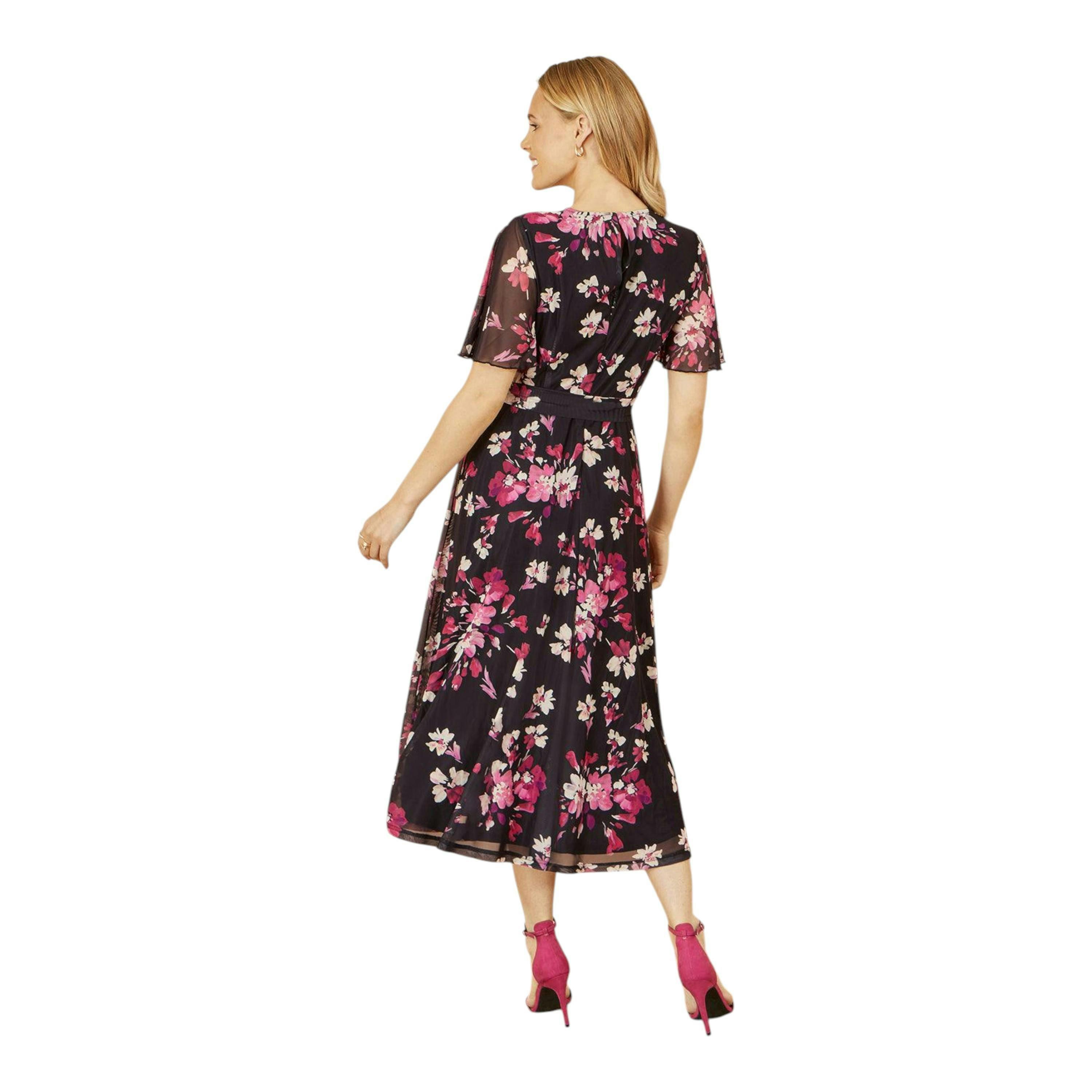 Yumi Black Mesh Skater Floral Midi Dress , view 4 of 6