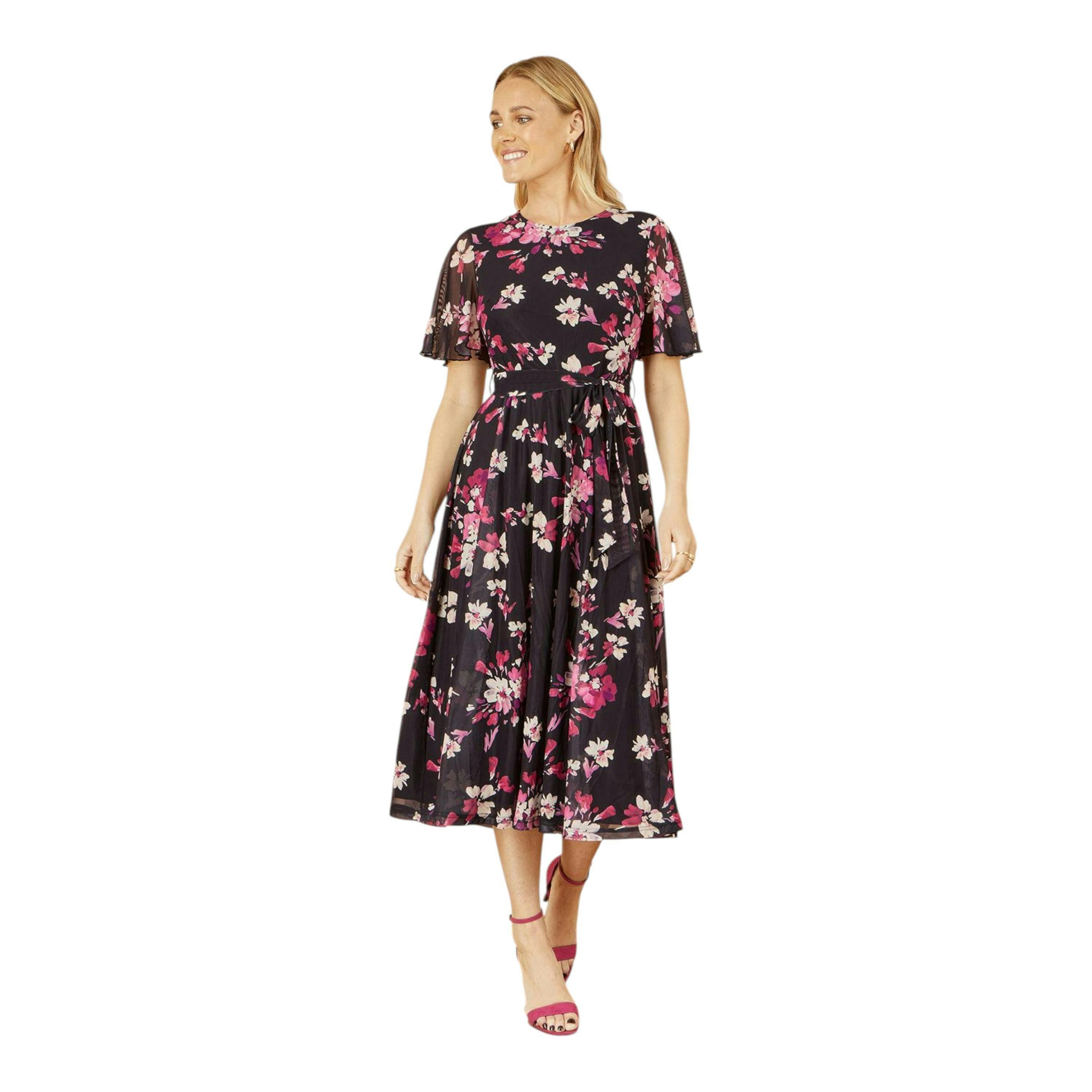 Yumi Black Mesh Skater Floral Midi Dress , view 5 of 6