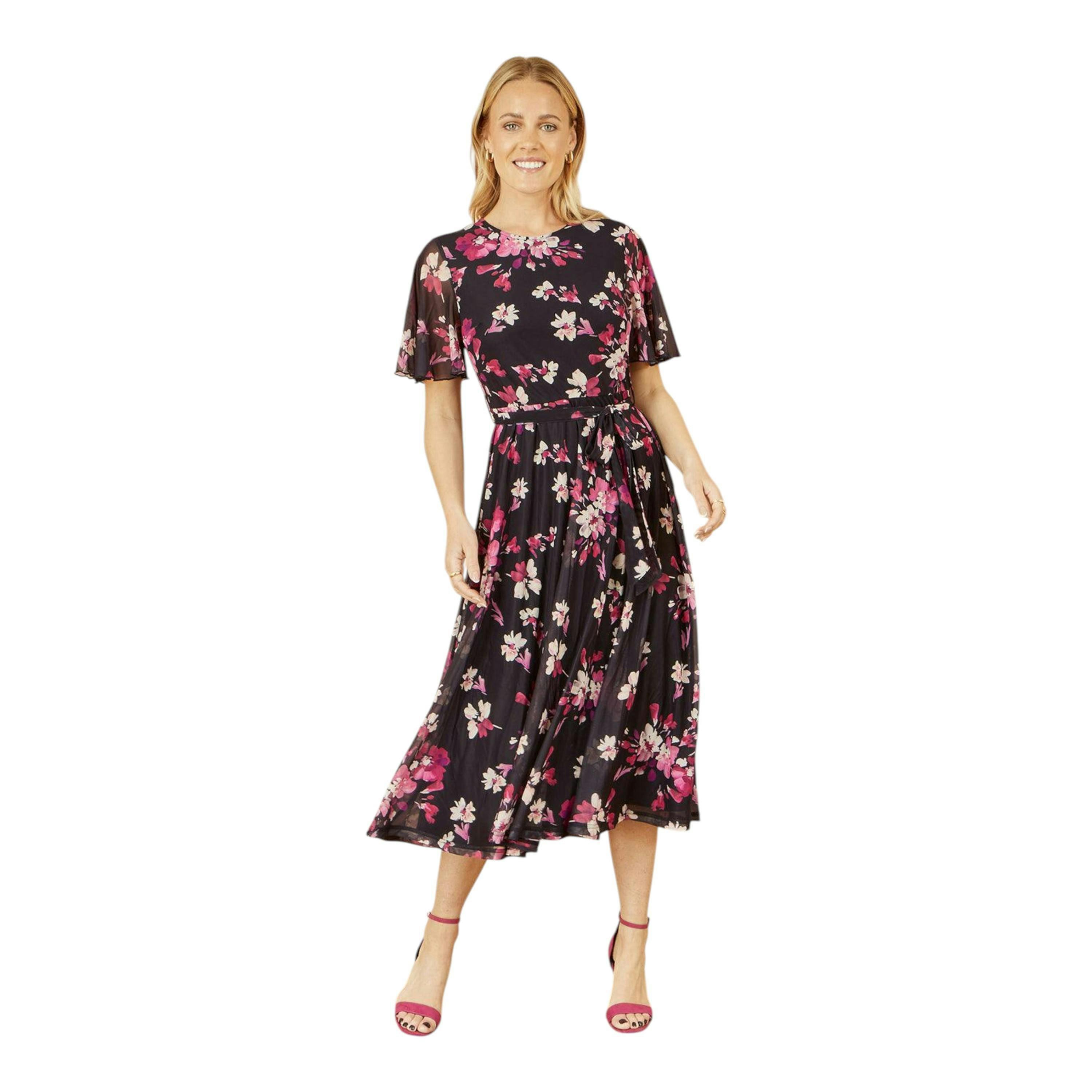 Yumi Black Mesh Skater Floral Midi Dress , view 6 of 6