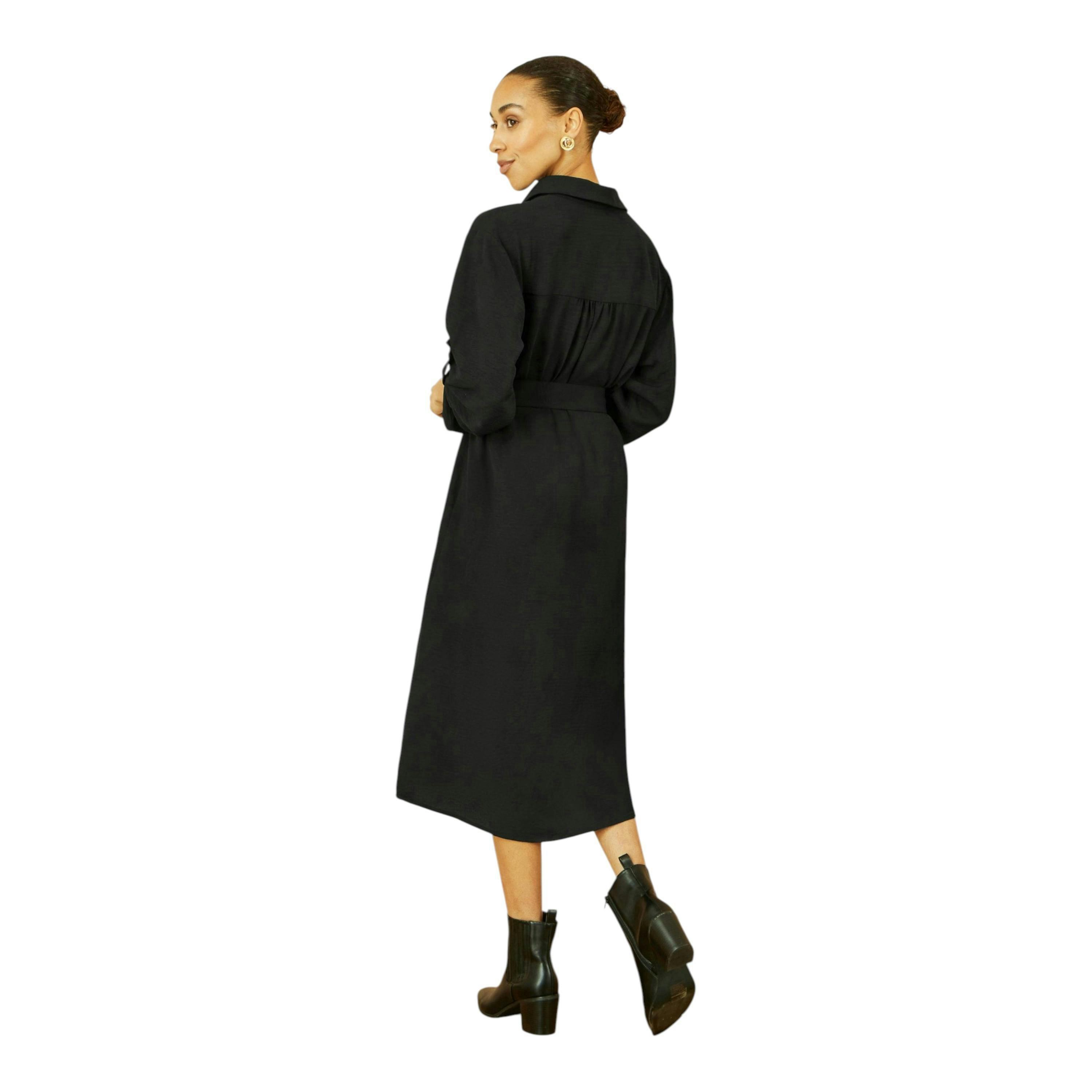 Yumi Black Stretch Midi Shirt Dress , view 4 of 5