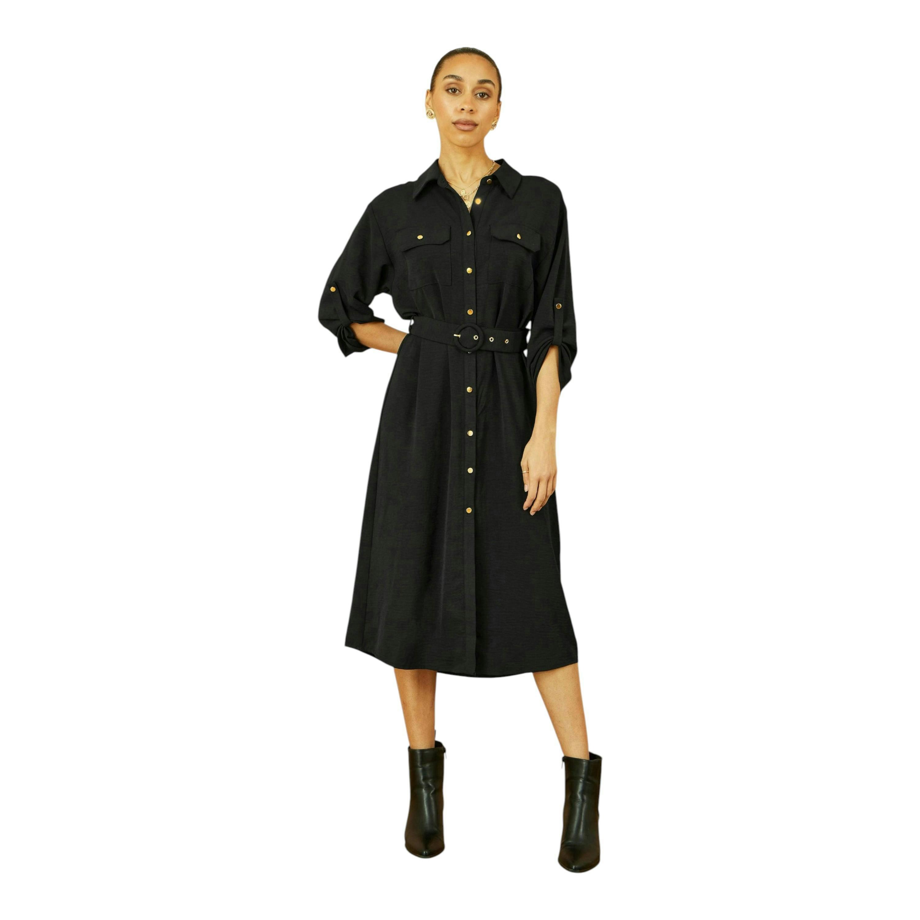 Yumi Black Stretch Midi Shirt Dress , view 5 of 5