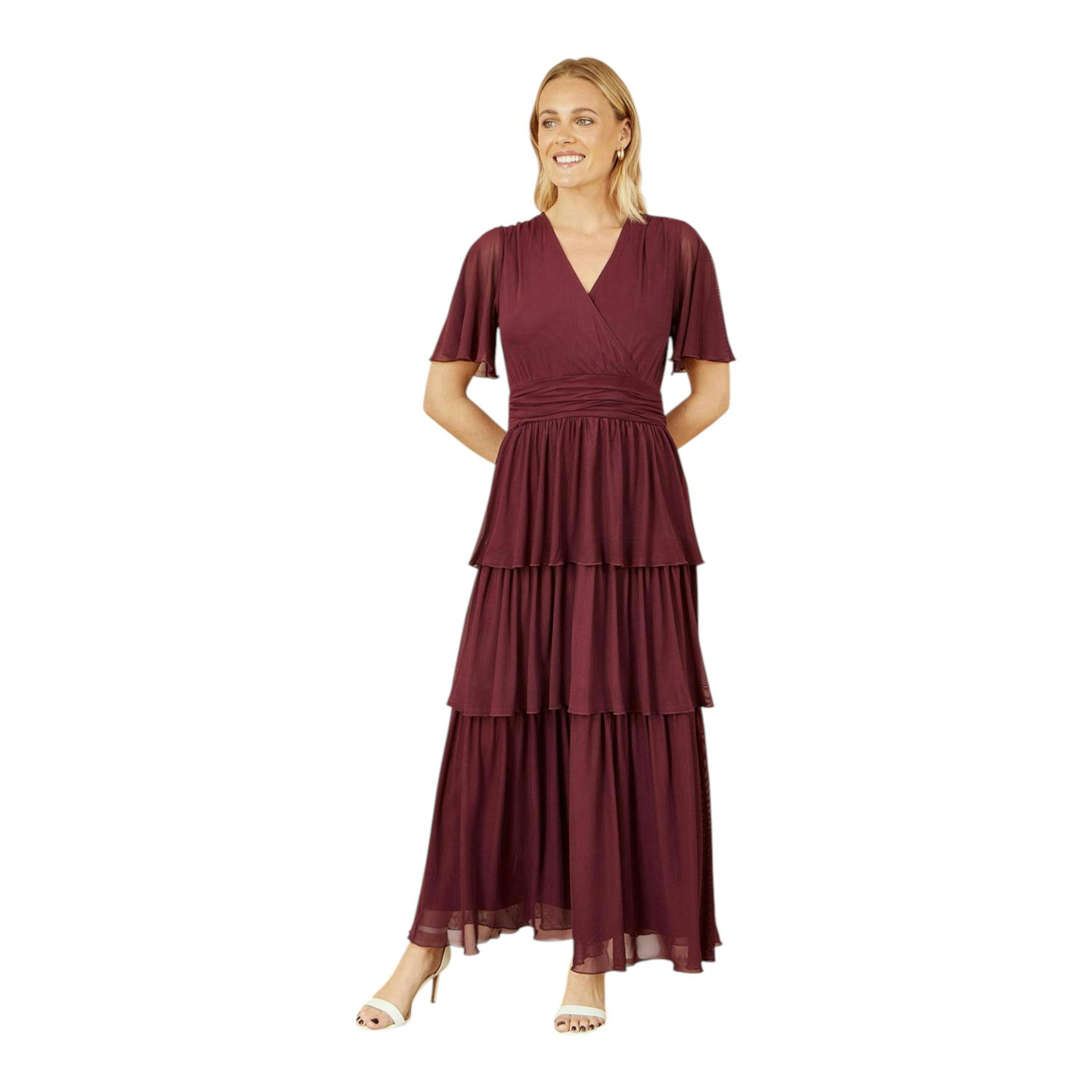 Yumi Burgundy Mesh Tiered Maxi Dress , view 1 of 4
