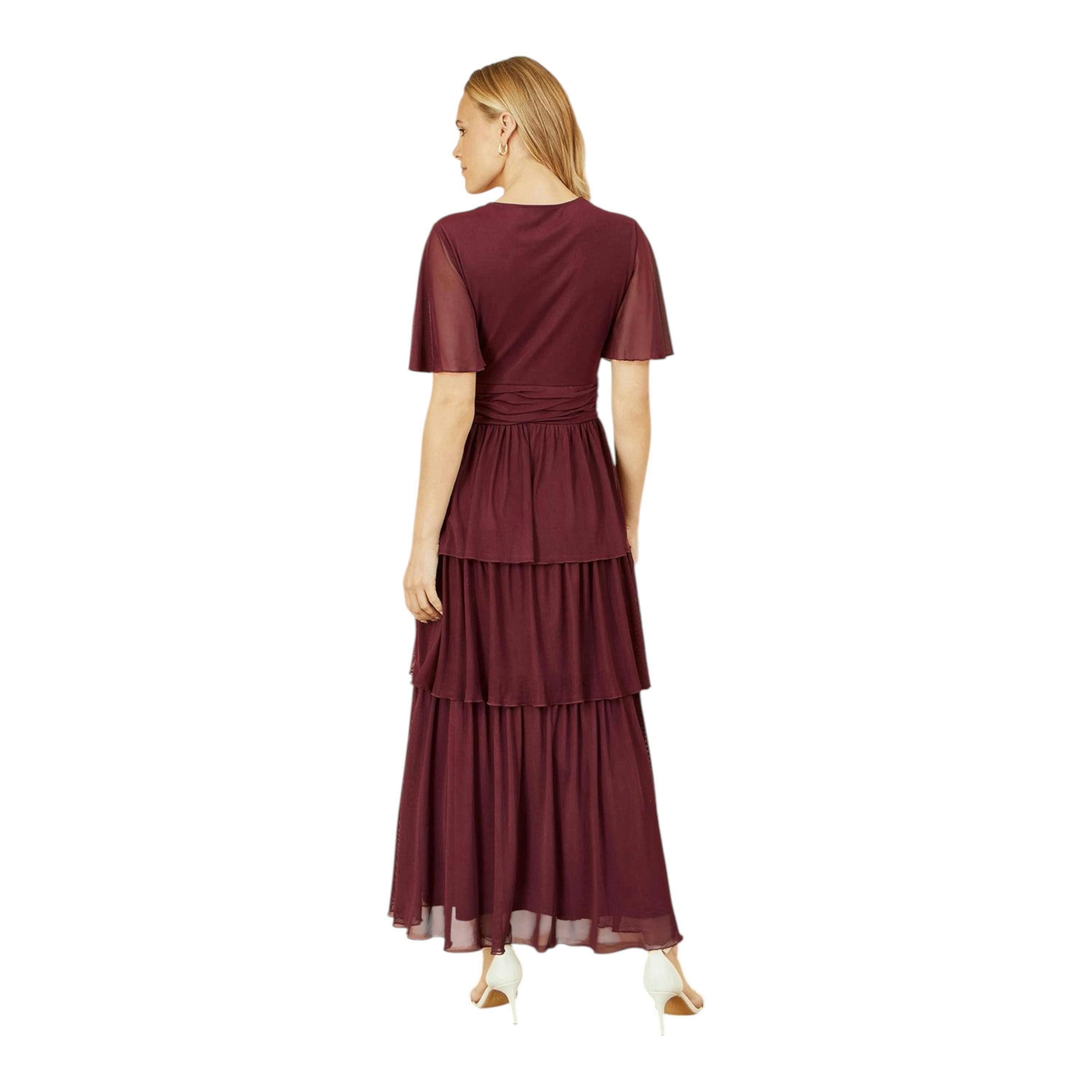 Yumi Burgundy Mesh Tiered Maxi Dress , view 3 of 4