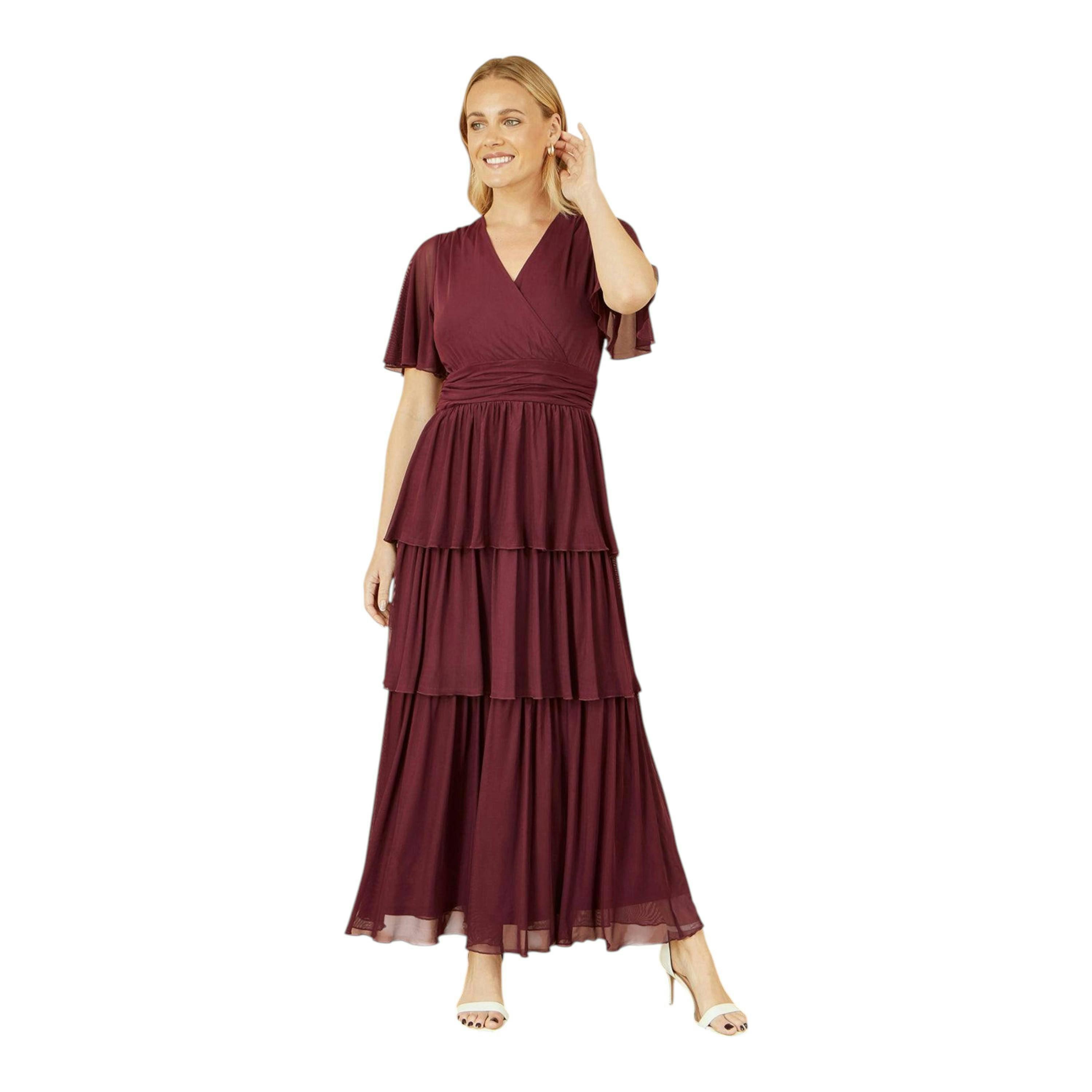 Yumi Burgundy Mesh Tiered Maxi Dress , view 4 of 4