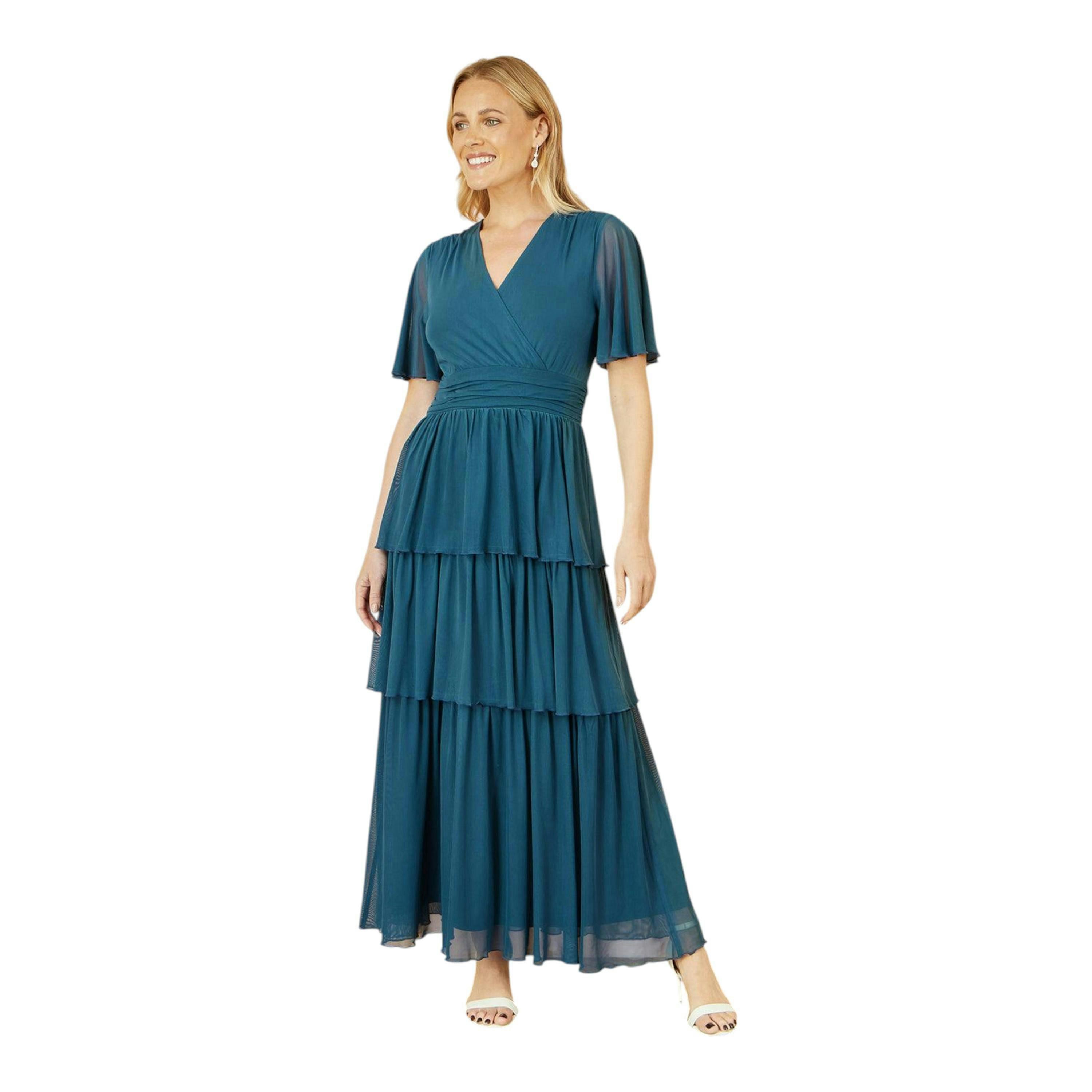 Yumi Teal Mesh Tiered Maxi Dress , view 1 of 5