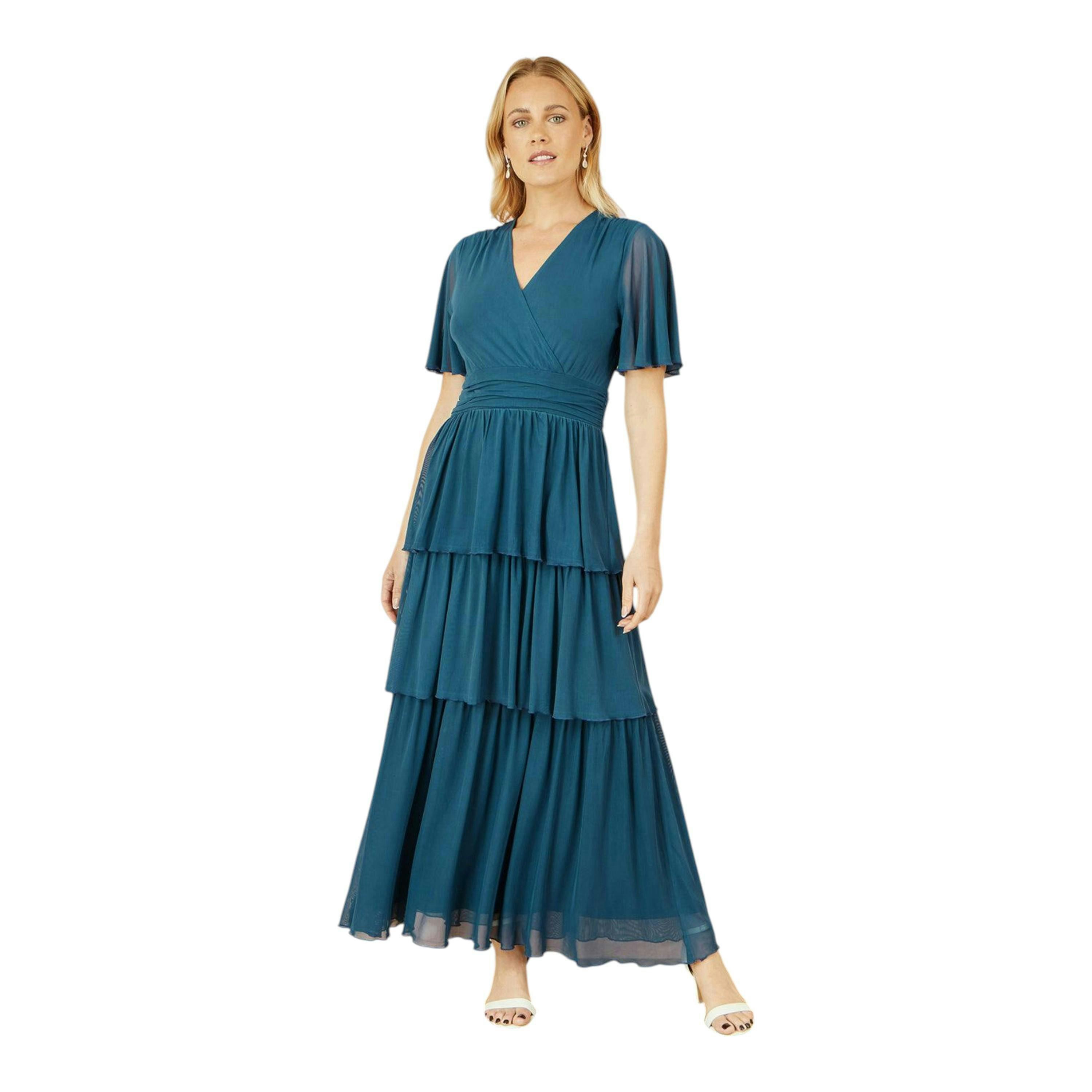 Yumi Teal Mesh Tiered Maxi Dress , view 3 of 5