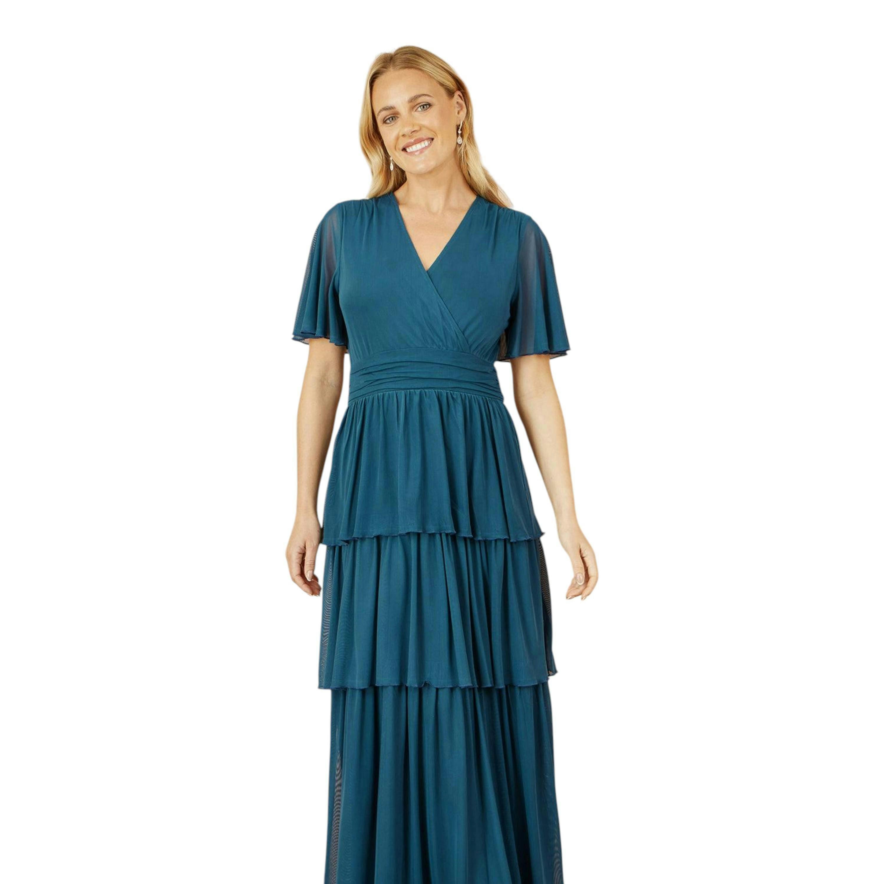 Yumi Teal Mesh Tiered Maxi Dress , view 5 of 5