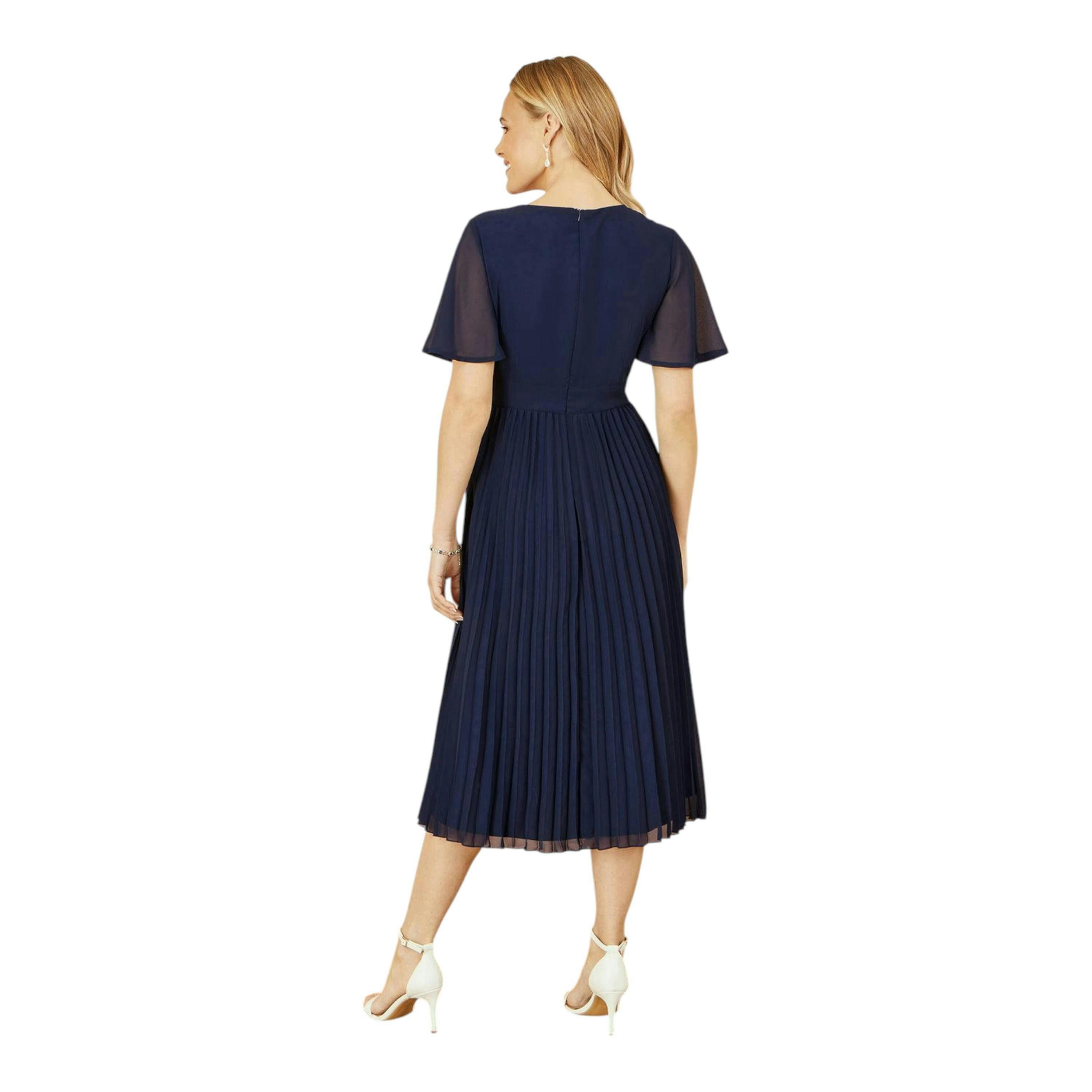 Yumi Navy Sequin Embellished Panel Pleated Midi Dress , view 5 of 6