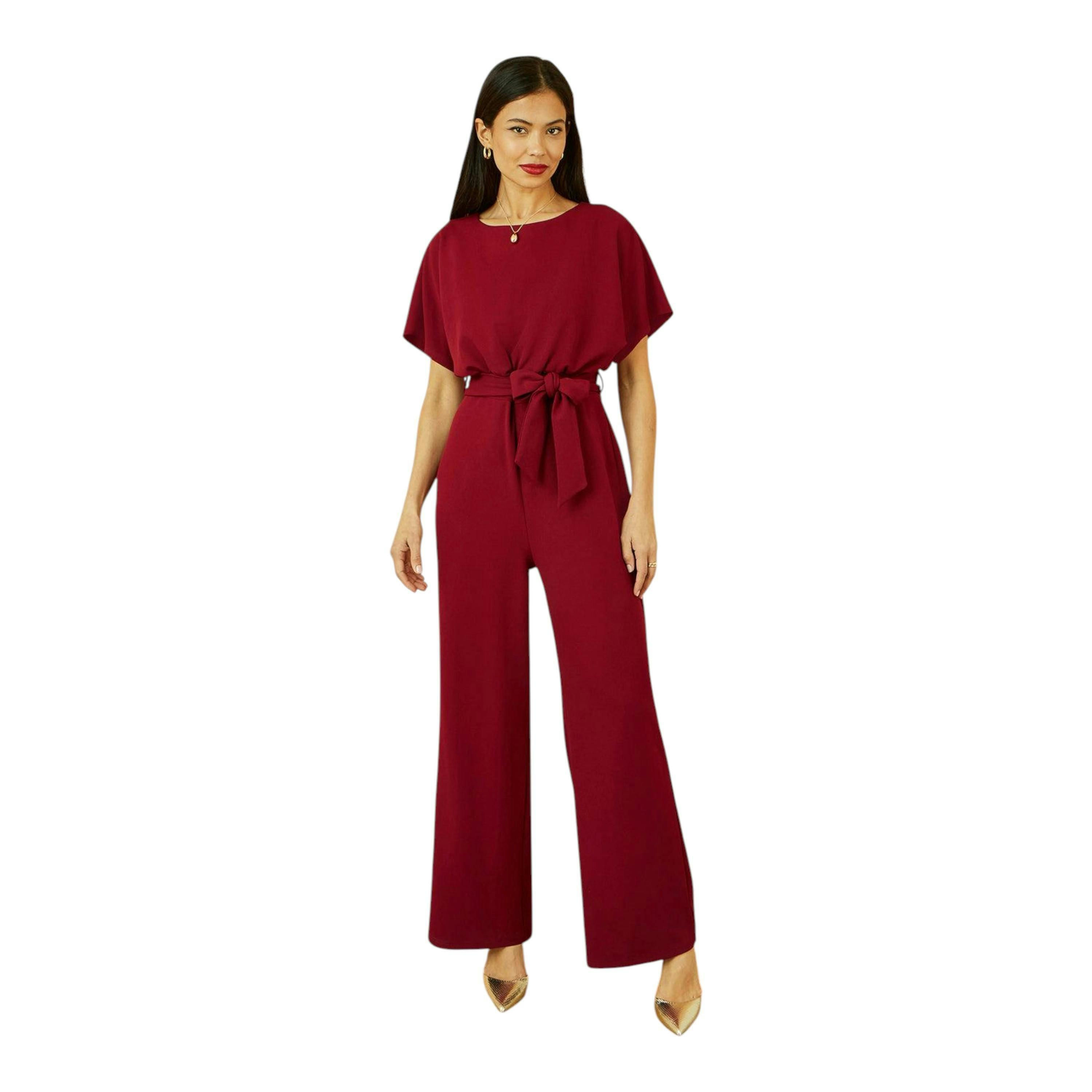 Yumi Burgundy Batwing Stretch Jumpsuit , view 1 of 5
