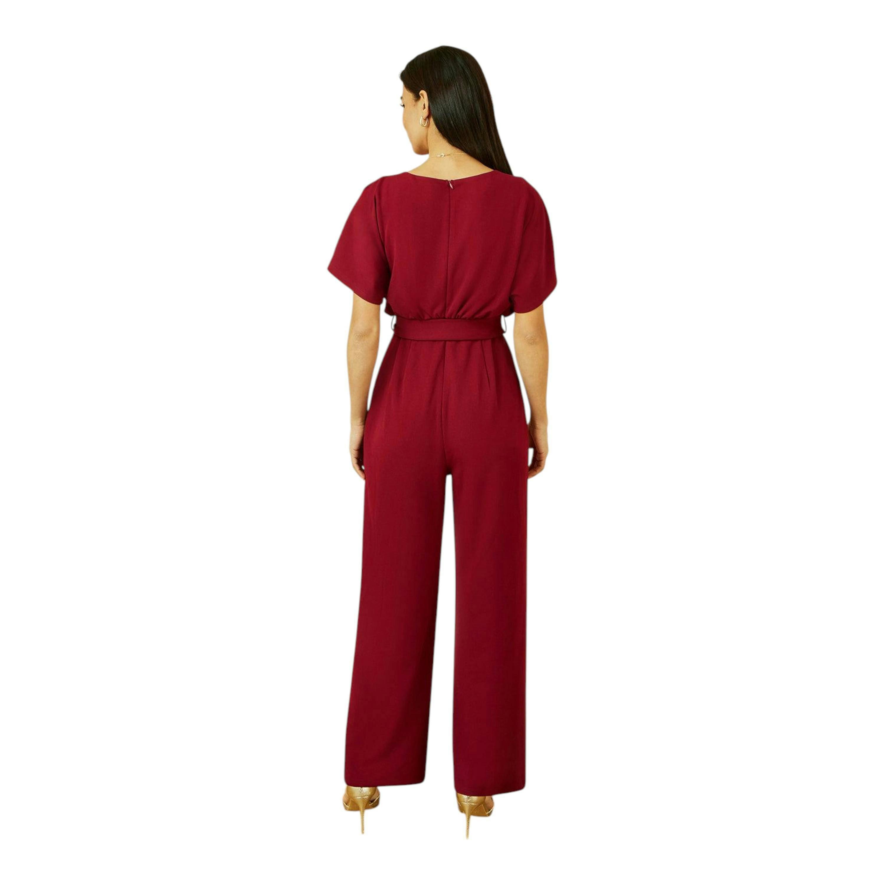 Yumi Burgundy Batwing Stretch Jumpsuit , view 4 of 5