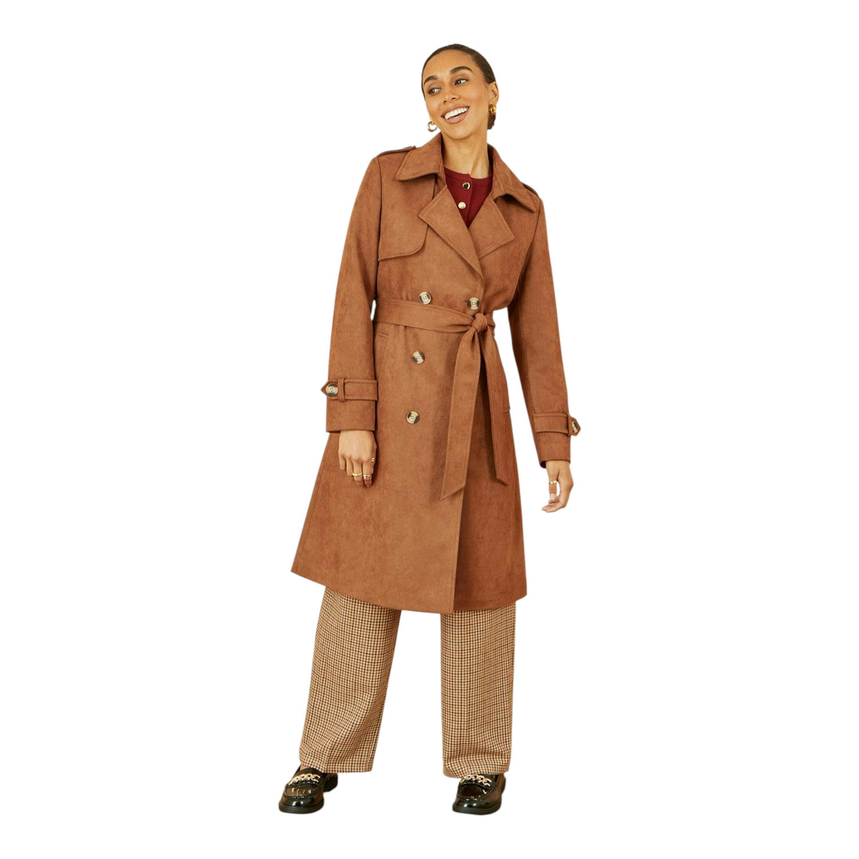 Yumi Brown Faux Suede Trench Coat , view 1 of 6