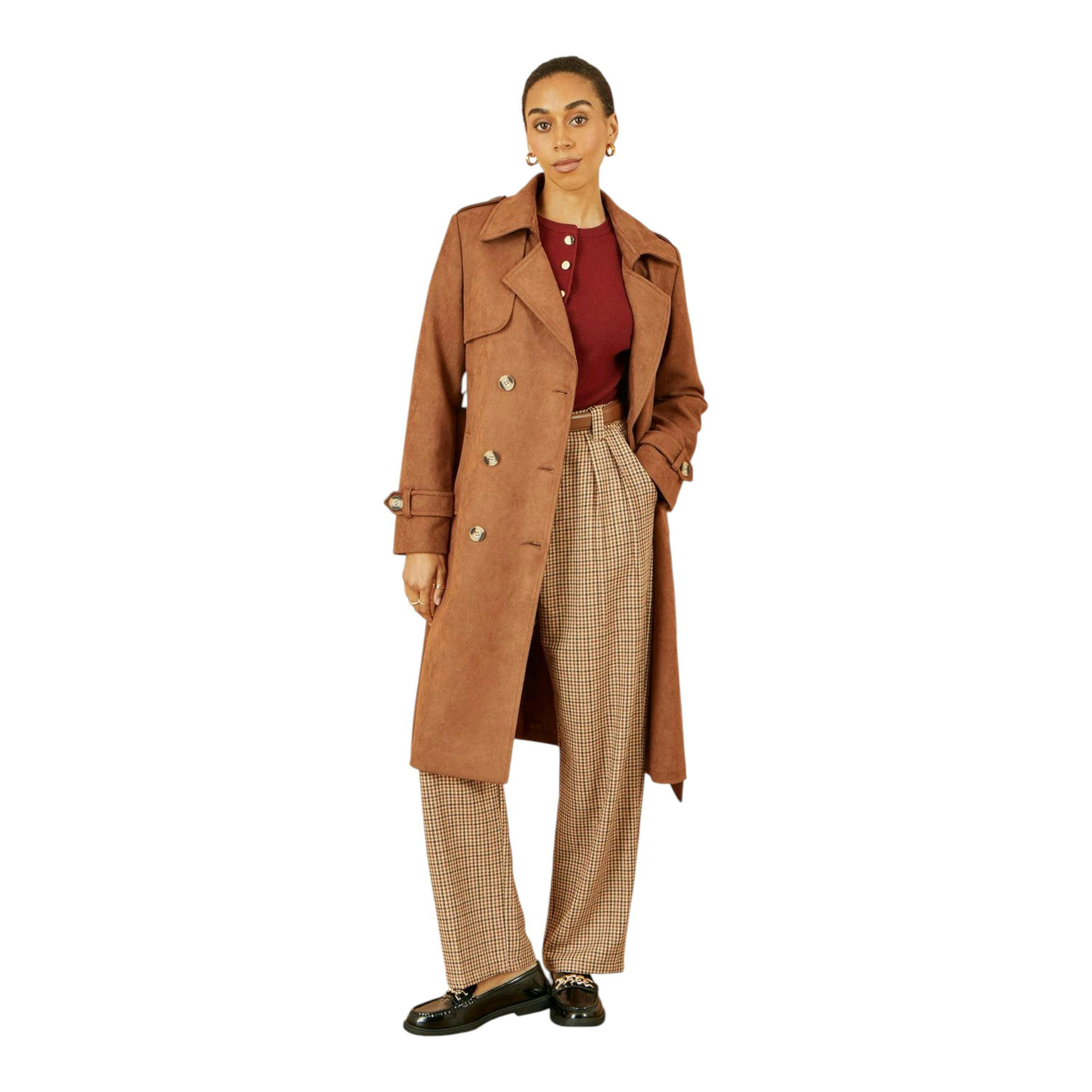 Yumi Brown Faux Suede Trench Coat , view 2 of 6
