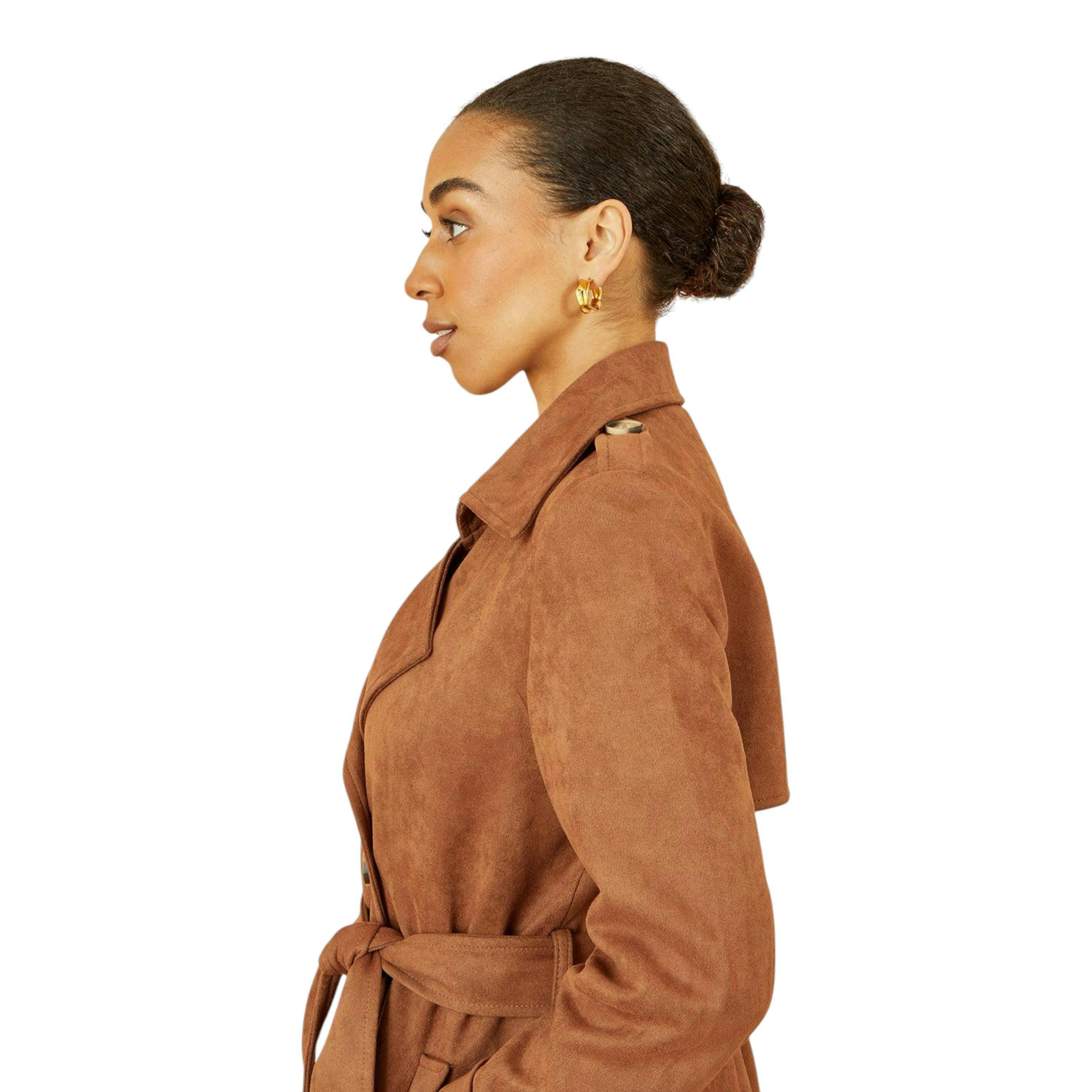Yumi Brown Faux Suede Trench Coat , view 3 of 6