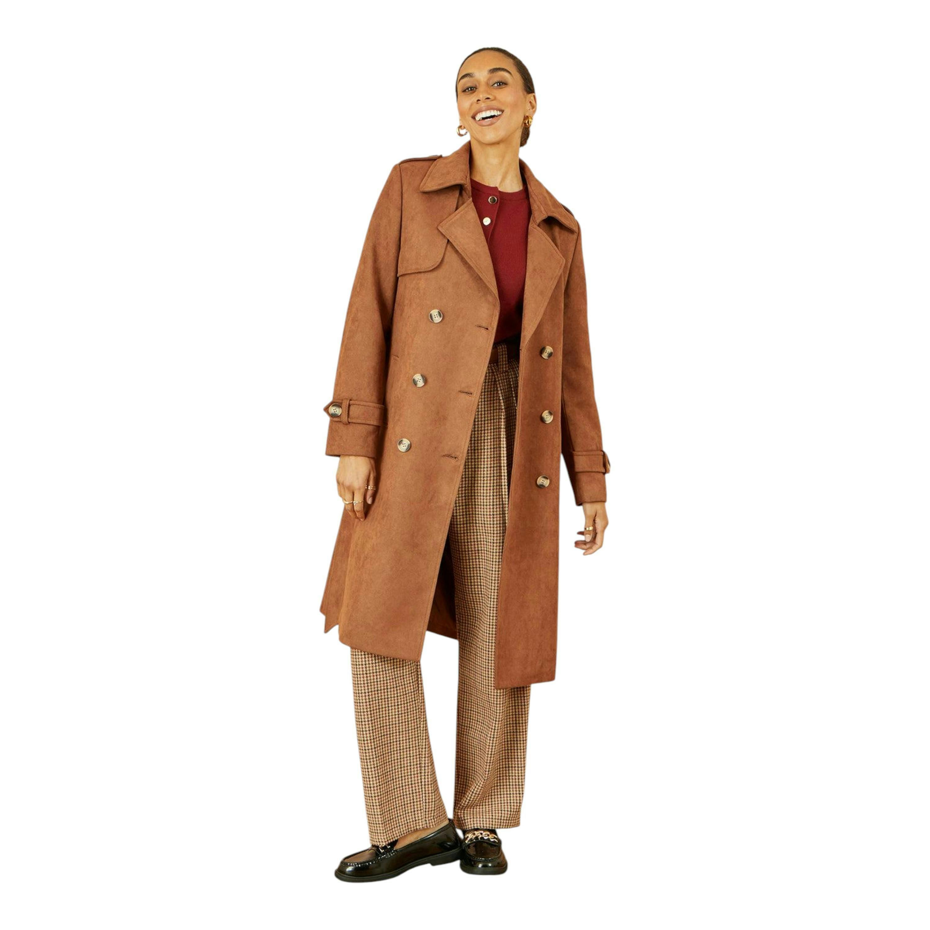 Yumi Brown Faux Suede Trench Coat , view 4 of 6