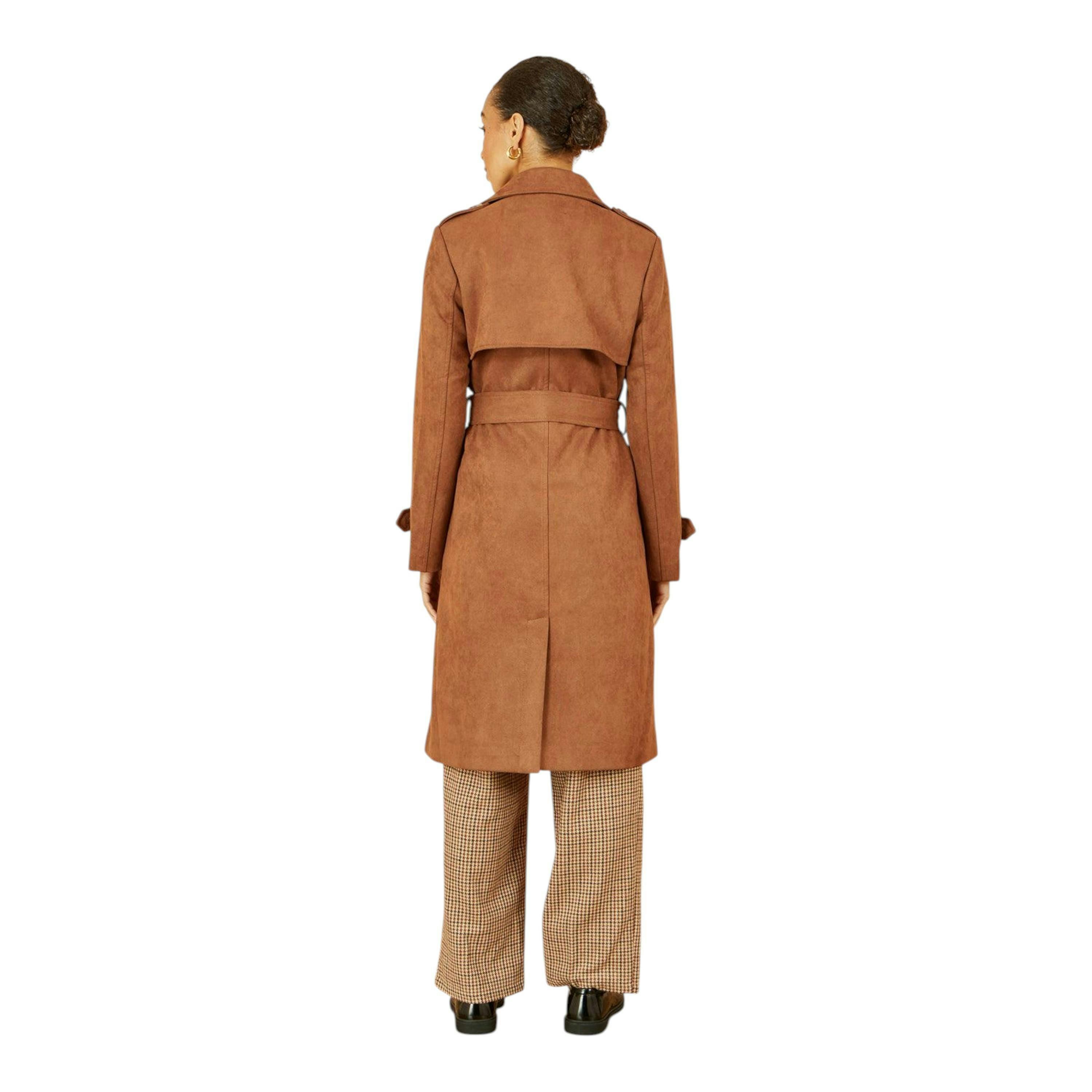 Yumi Brown Faux Suede Trench Coat , view 5 of 6