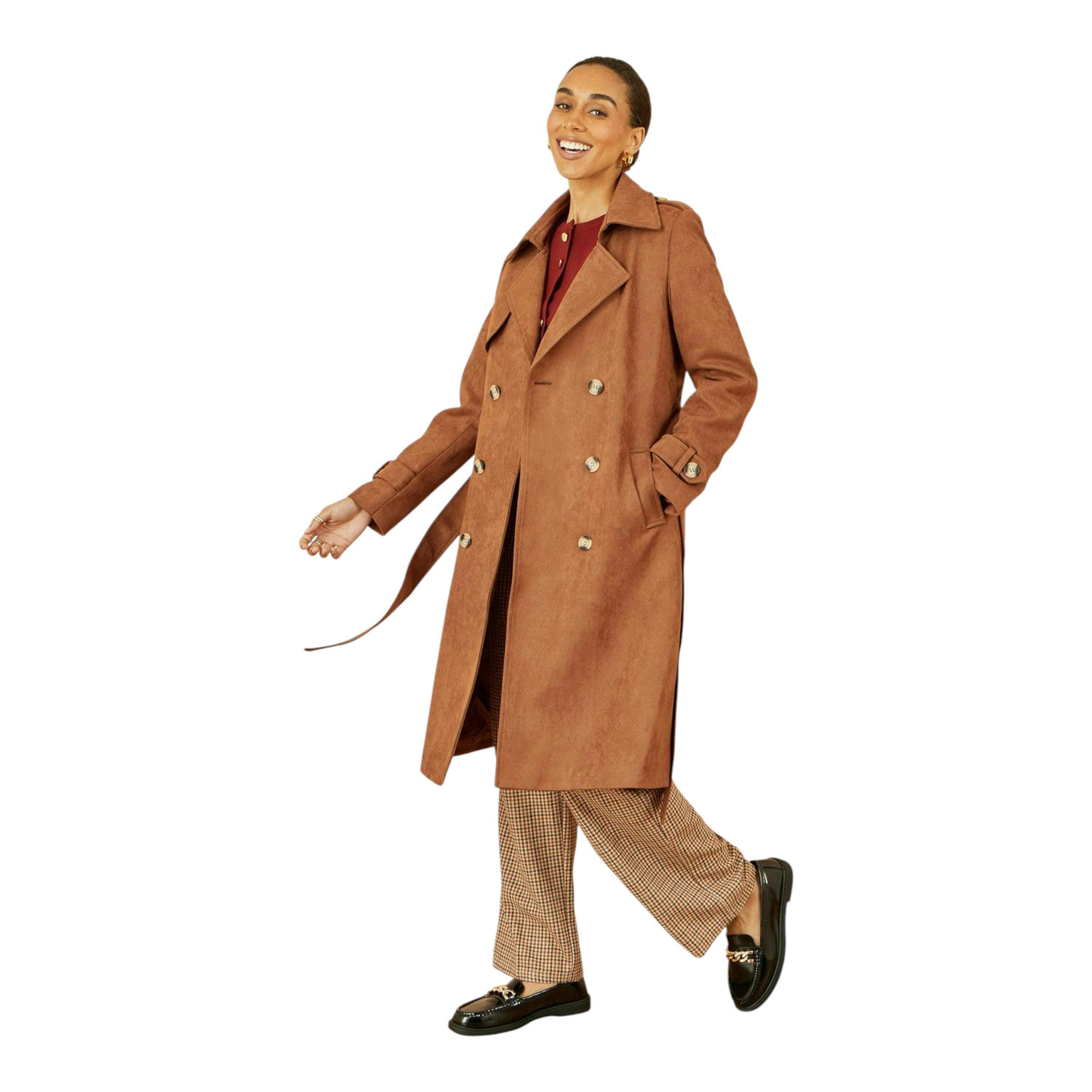 Yumi Brown Faux Suede Trench Coat , view 6 of 6
