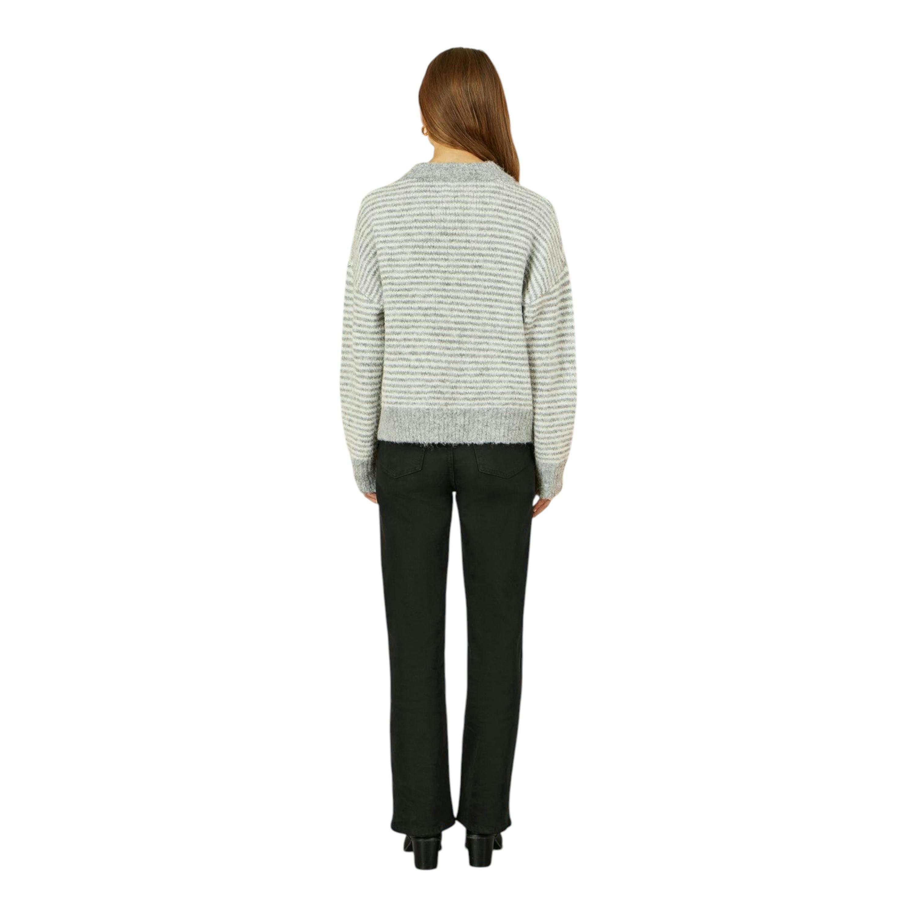 Yumi Grey Striped Relaxed Fit Jumper With Flowers , view 4 of 5
