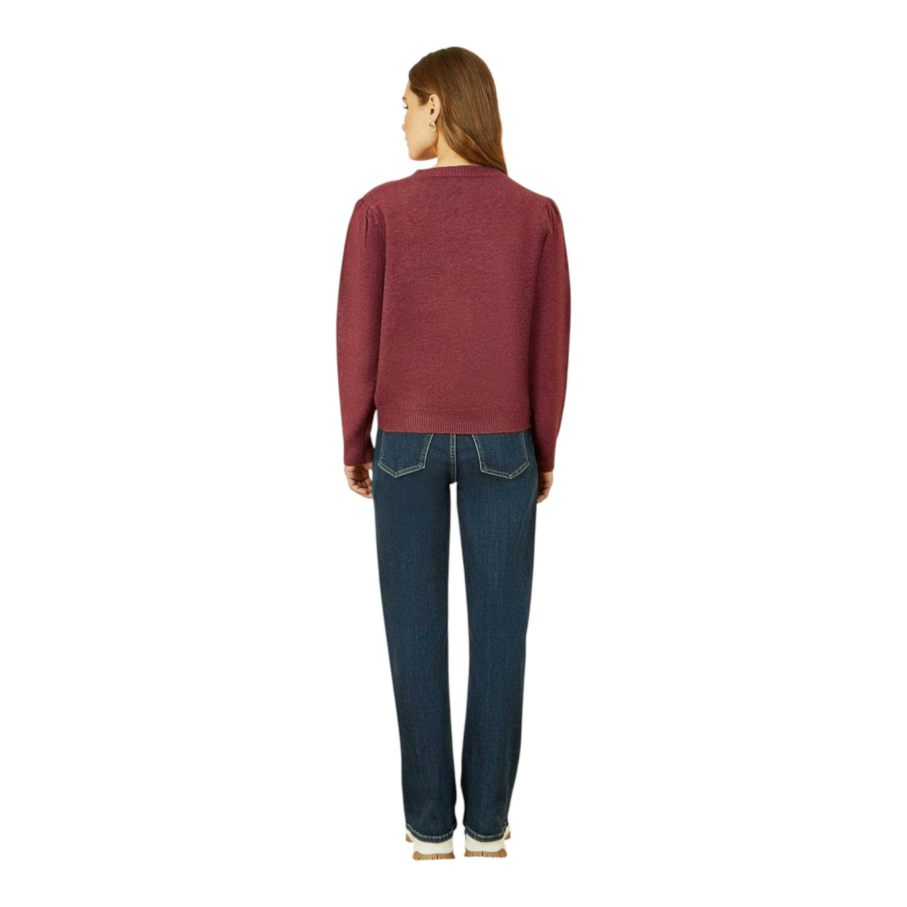 Yumi Burgundy Knitted Jumper With Crochet Flowers , view 4 of 5