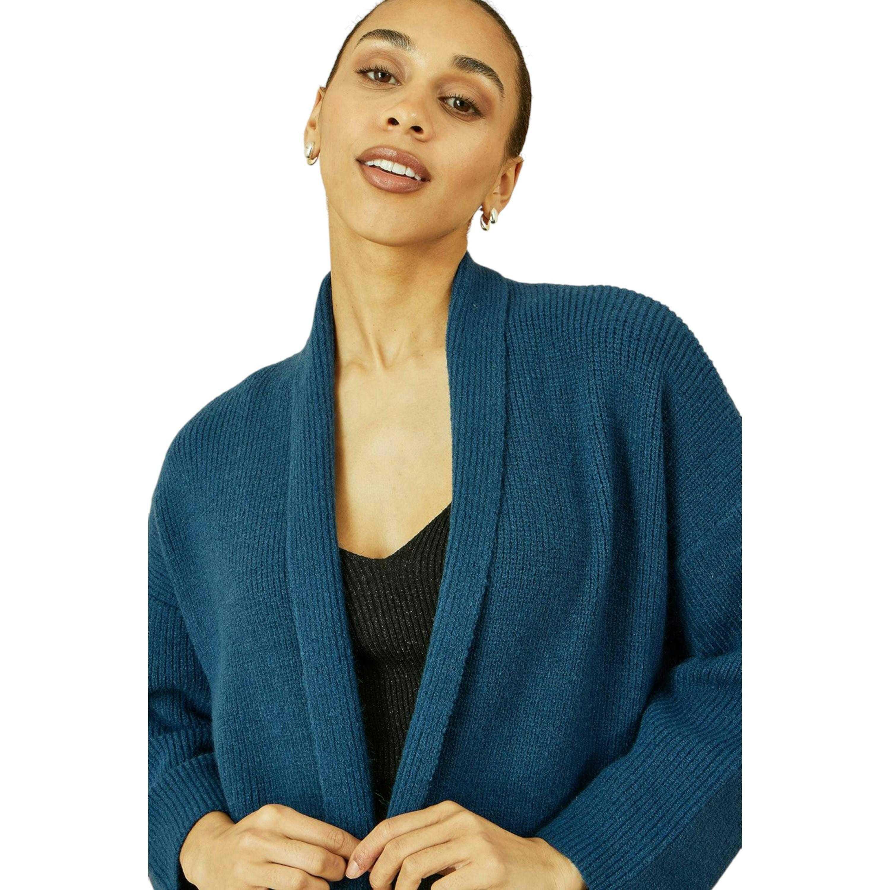 Yumi Teal Knitted Maxi Cardigan With Pockets , view 2 of 5