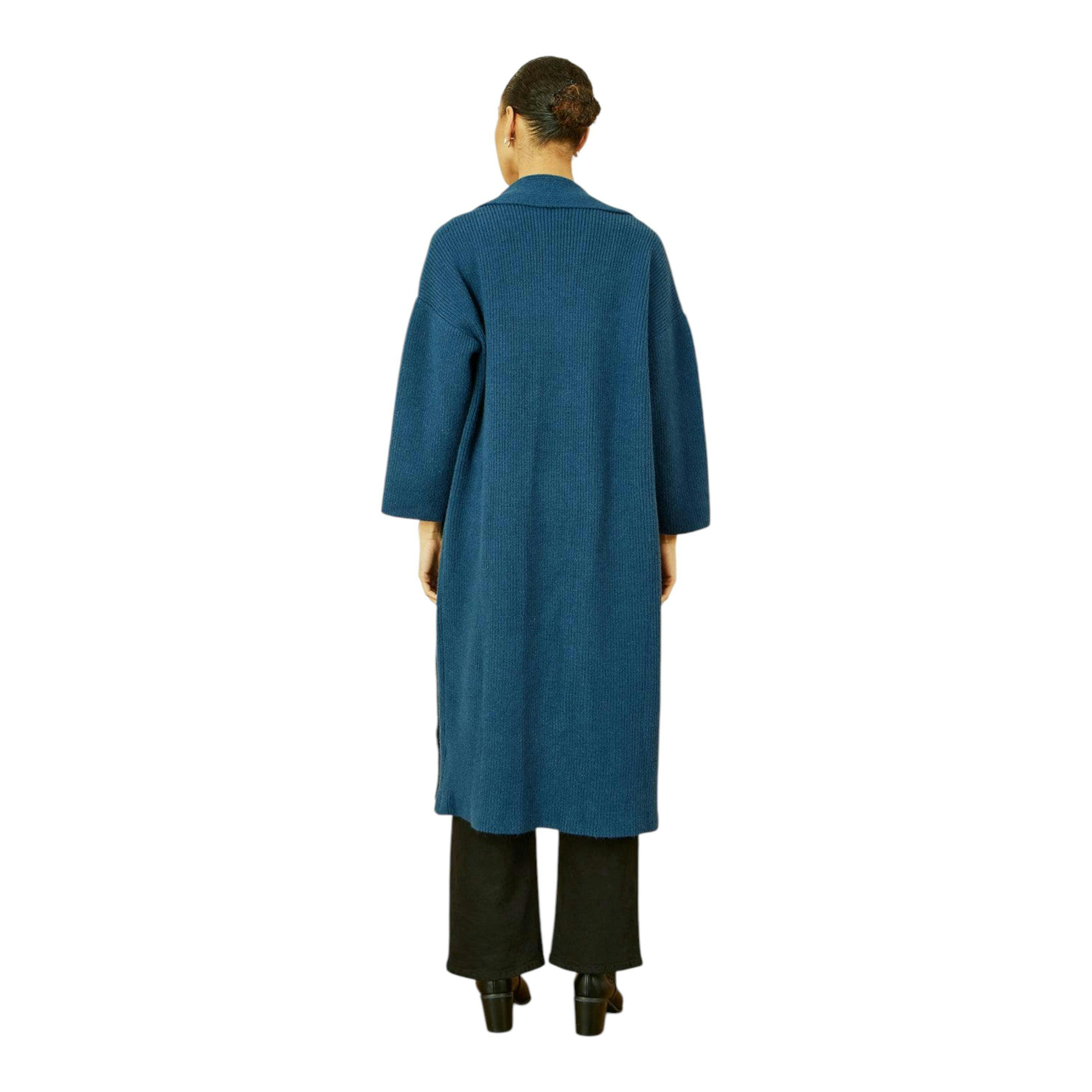 Yumi Teal Knitted Maxi Cardigan With Pockets , view 4 of 5
