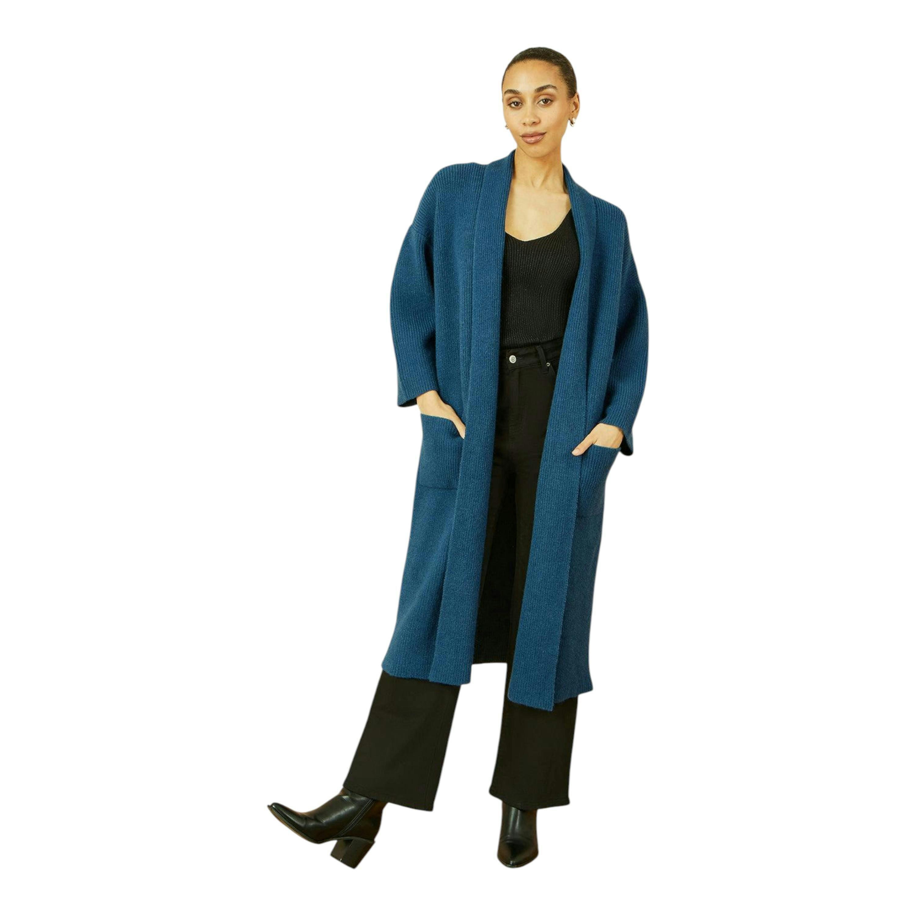 Yumi Teal Knitted Maxi Cardigan With Pockets , view 5 of 5