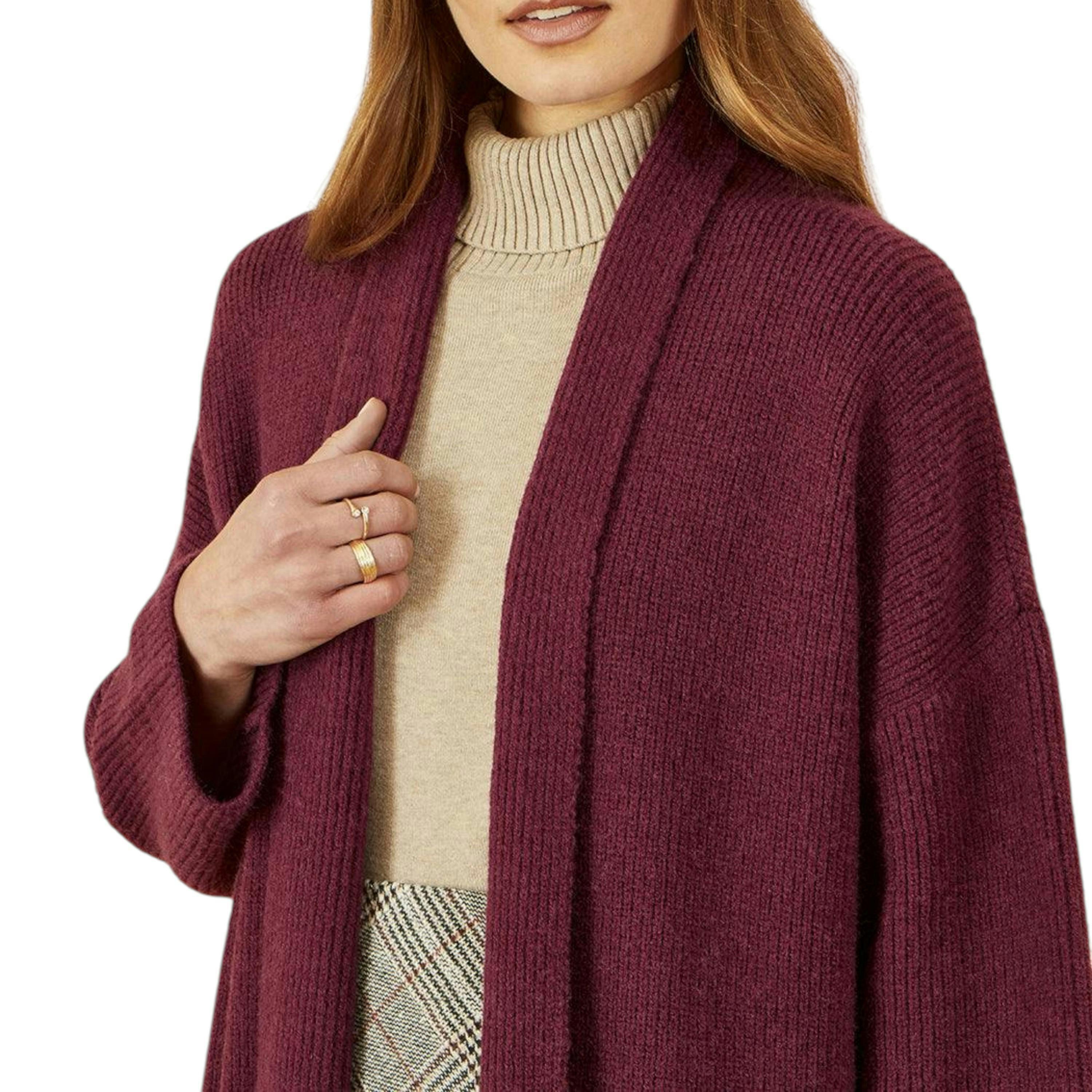 Yumi Burgundy Knitted Maxi Cardigan With Pockets , view 2 of 5
