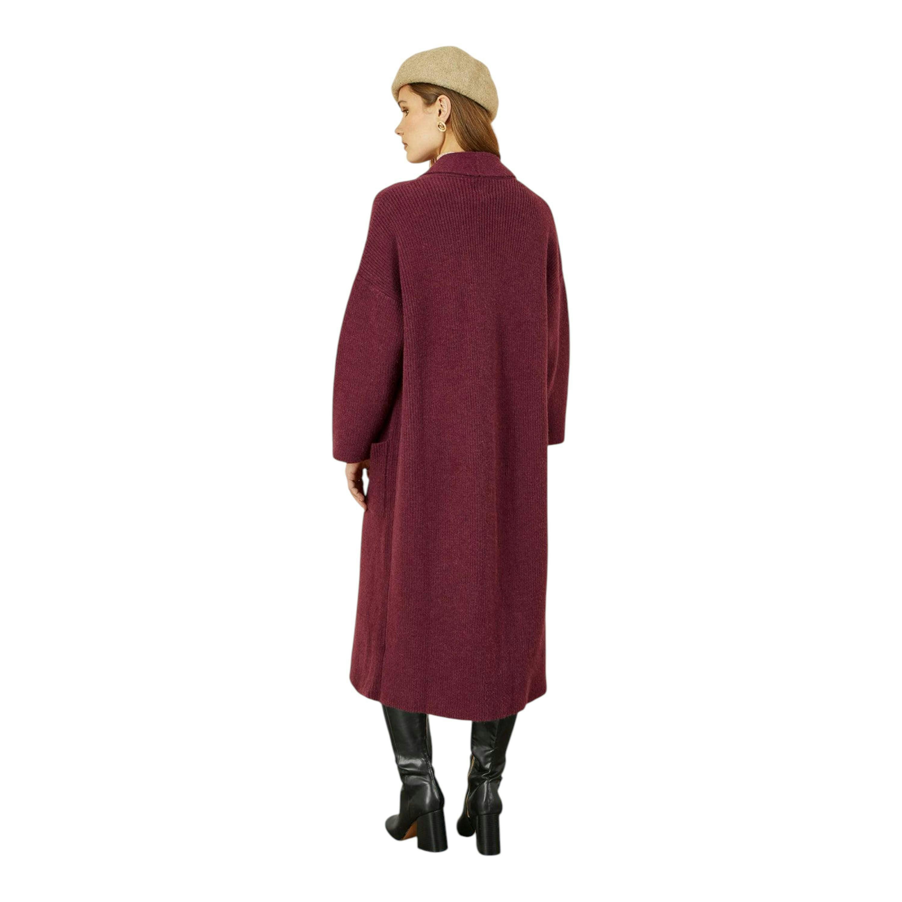 Yumi Burgundy Knitted Maxi Cardigan With Pockets , view 5 of 5