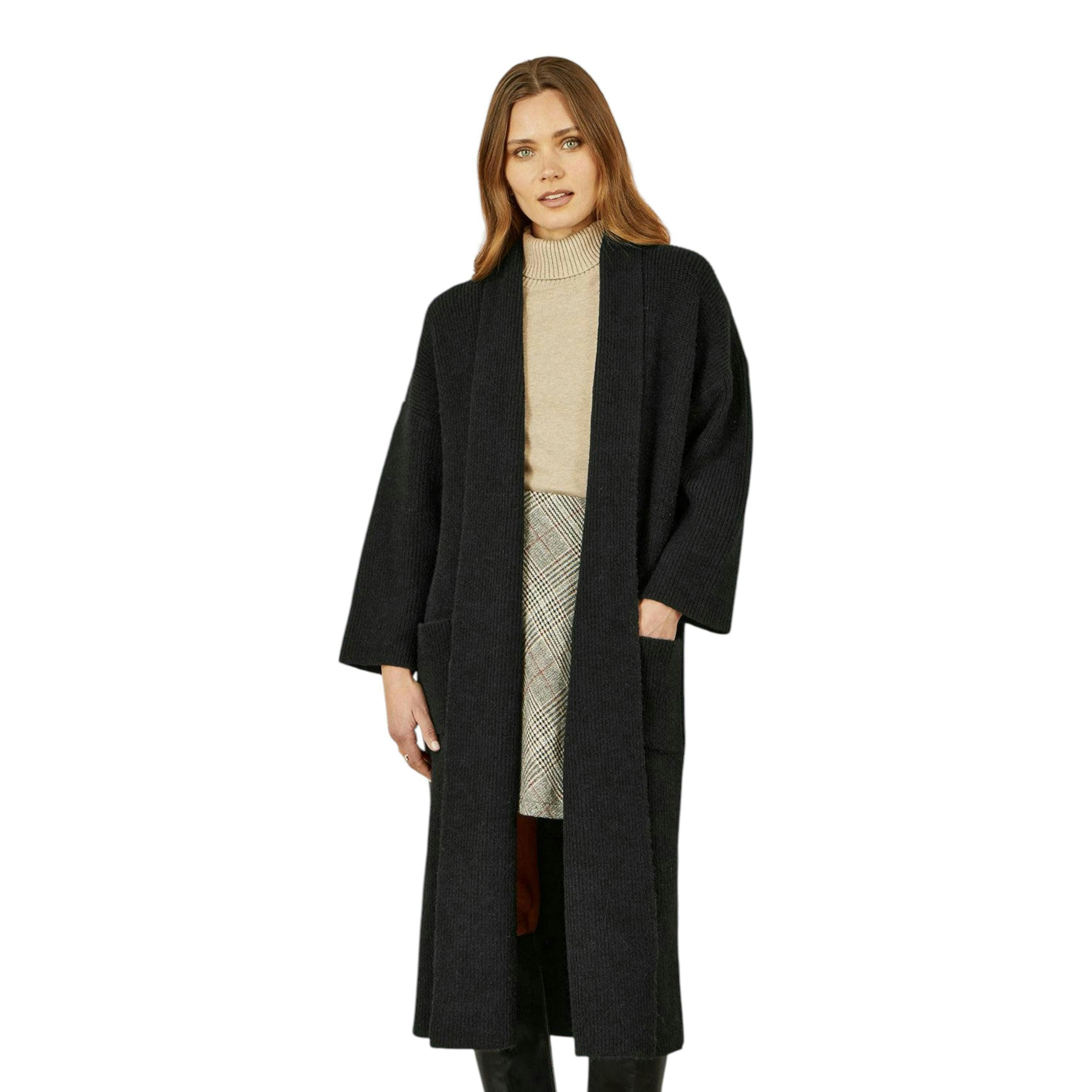 Yumi Black Knitted Maxi Cardigan With Pockets , view 1 of 5