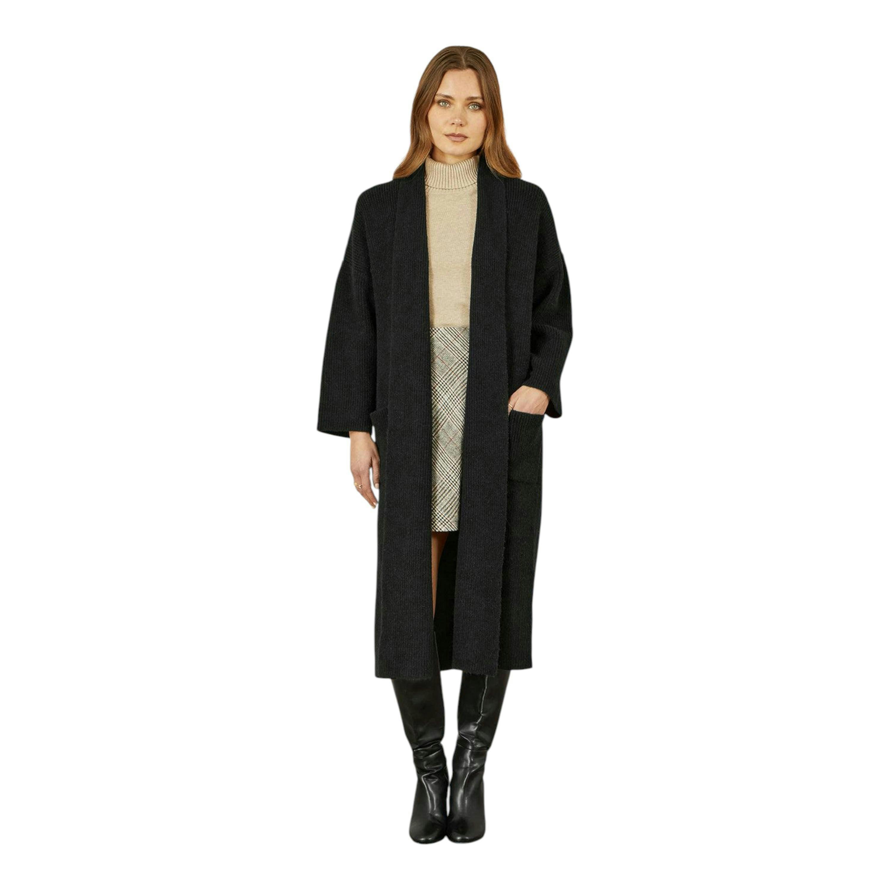 Yumi Black Knitted Maxi Cardigan With Pockets , view 3 of 5