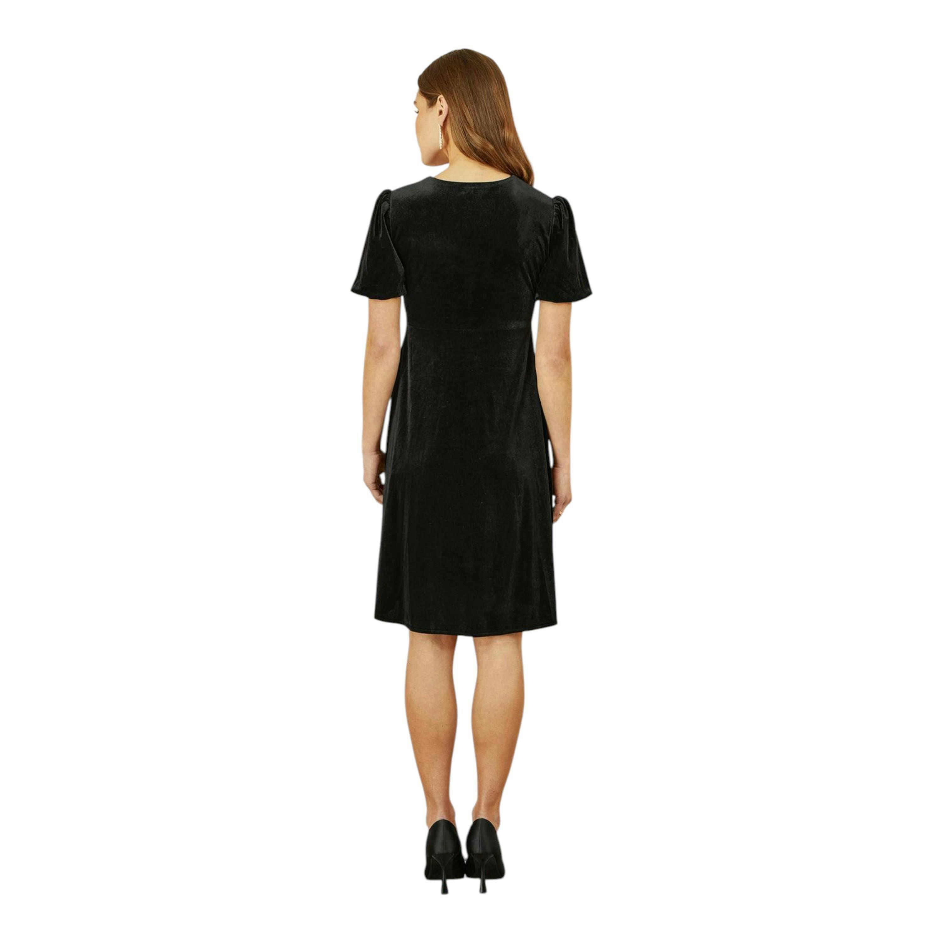 Yumi Black Velvet Skater Dress With Dimante Bow Detail , view 4 of 6