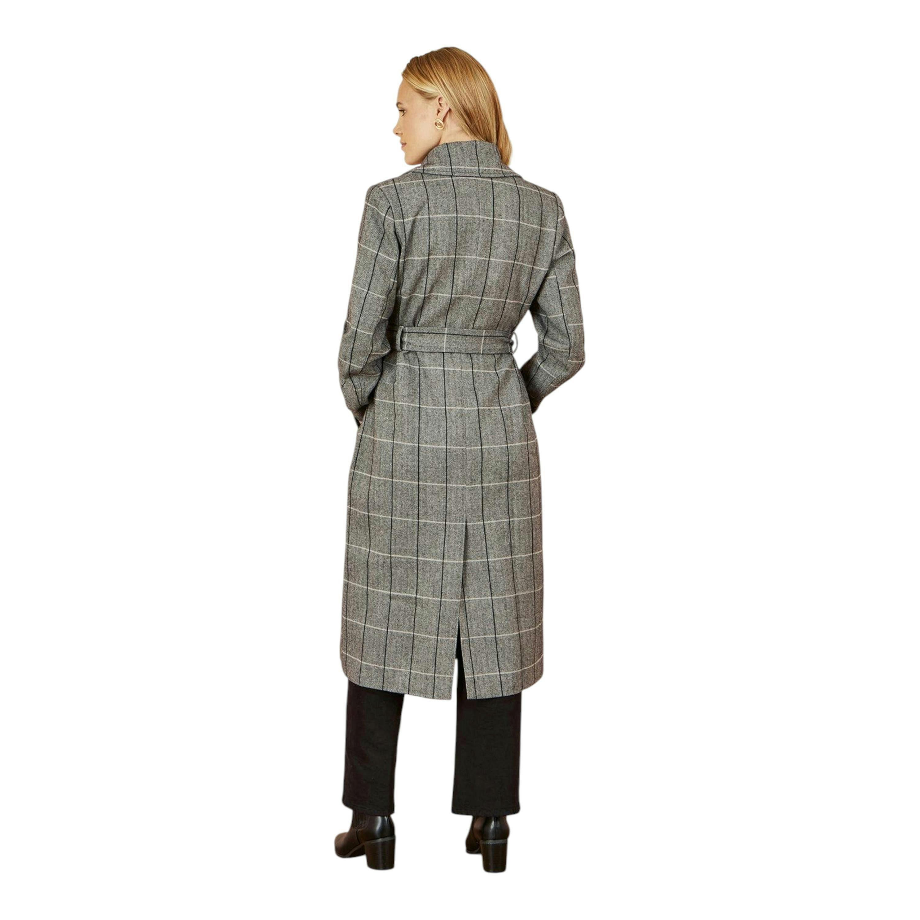 Yumi Grey Check Oversize Long Biker Coat , view 5 of 6