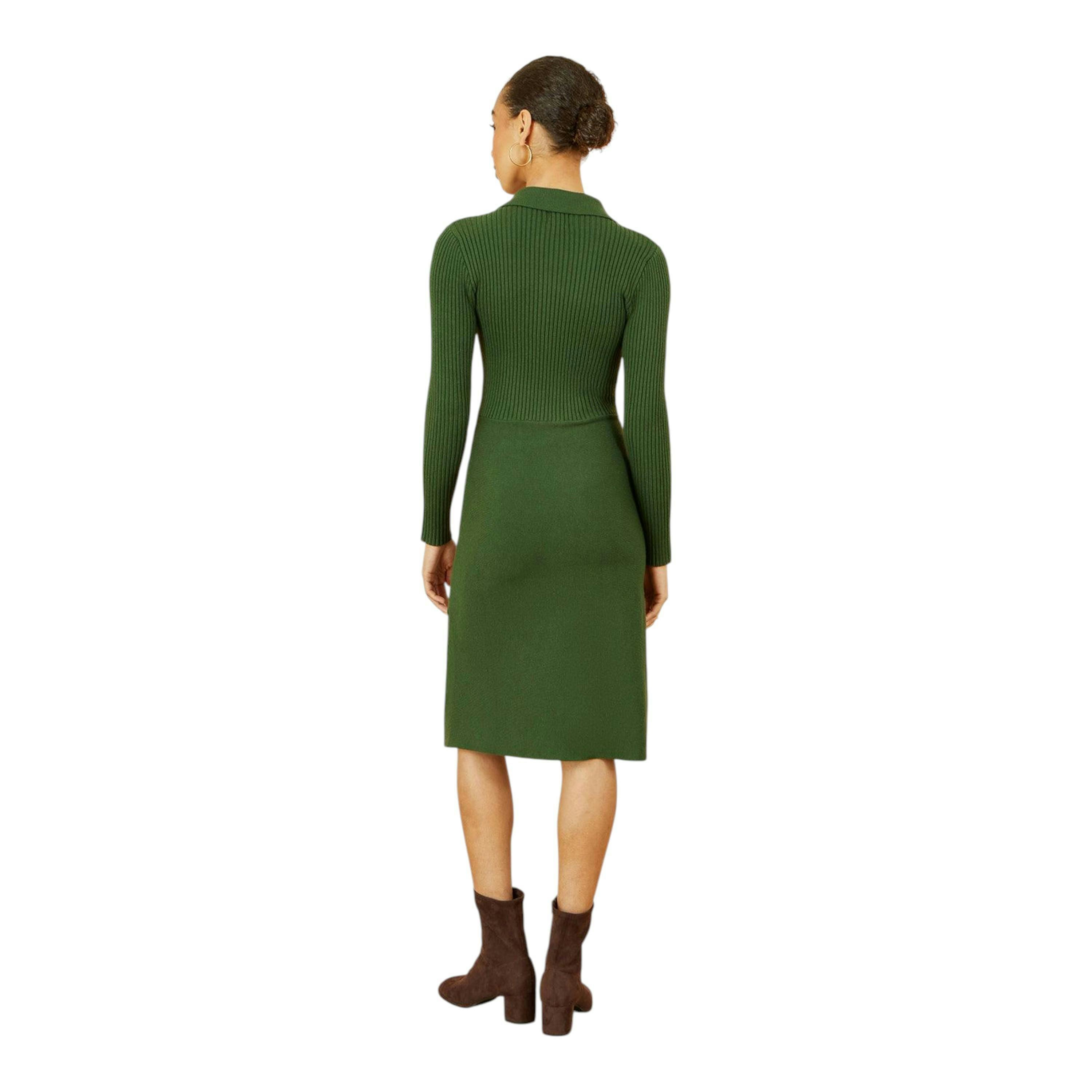 Yumi Green Rib Knit Midi Shirt Dress With Snaffle Belt , view 3 of 5