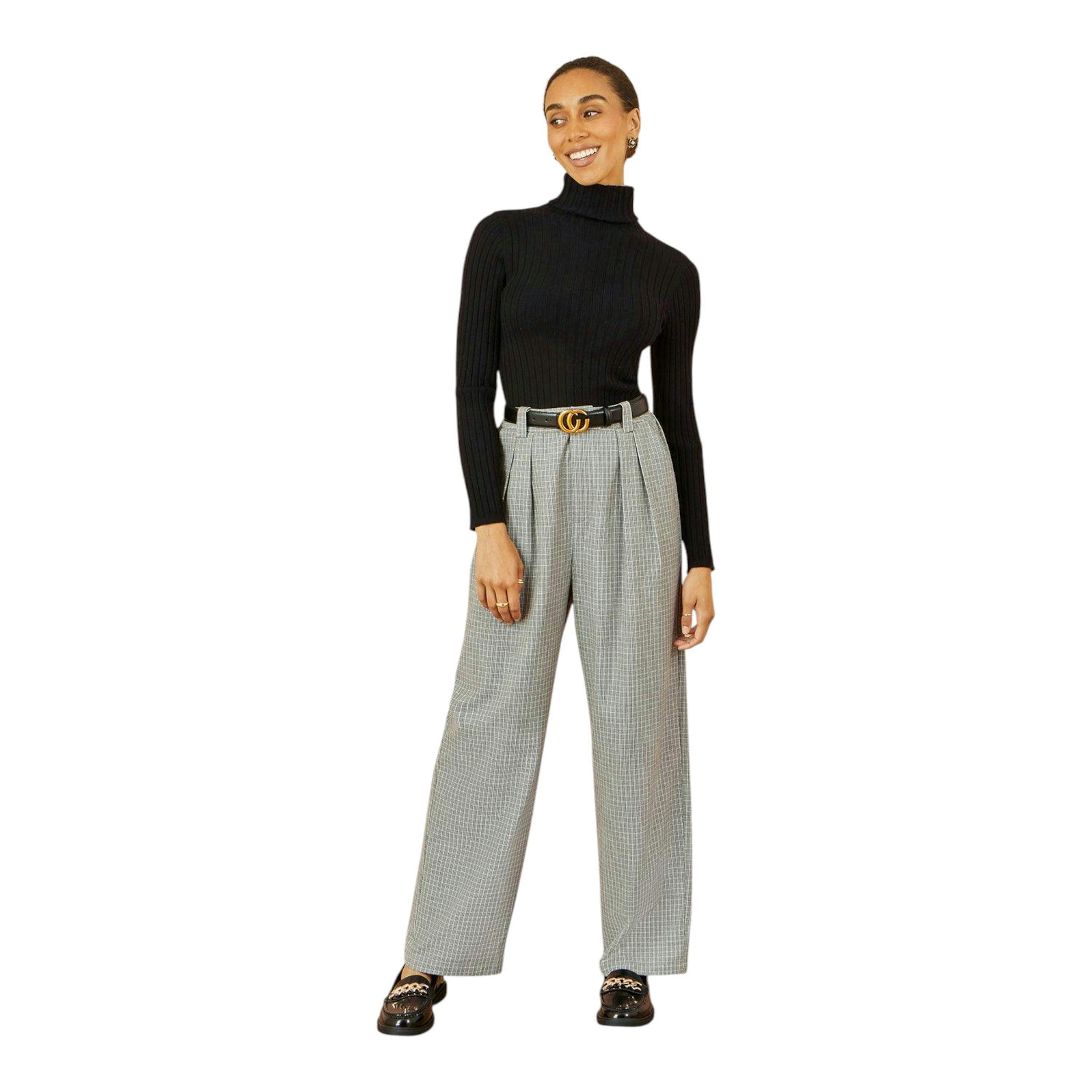 Yumi Grey Check Wide Leg Trousers , view 1 of 6