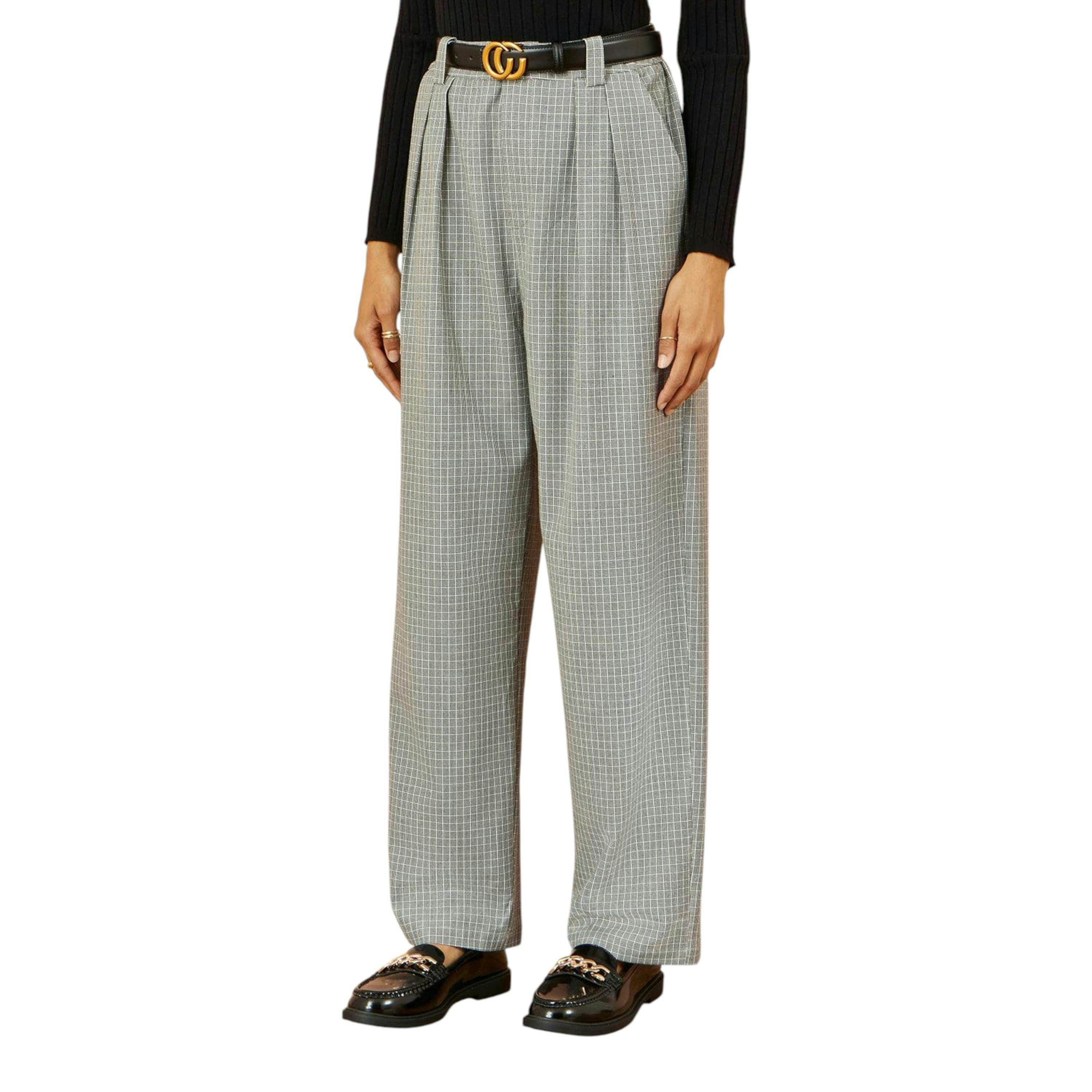 Yumi Grey Check Wide Leg Trousers , view 2 of 6
