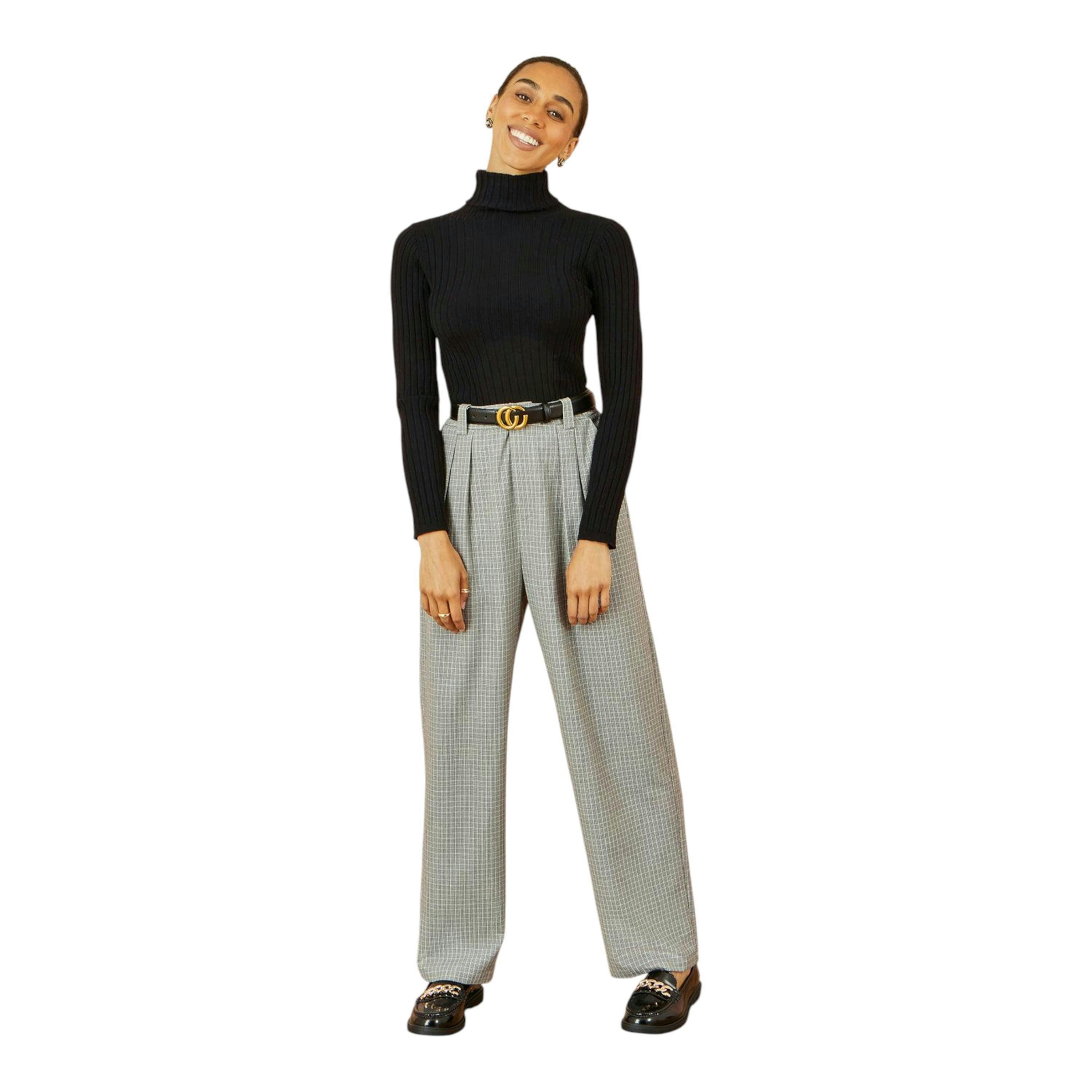 Yumi Grey Check Wide Leg Trousers , view 3 of 6