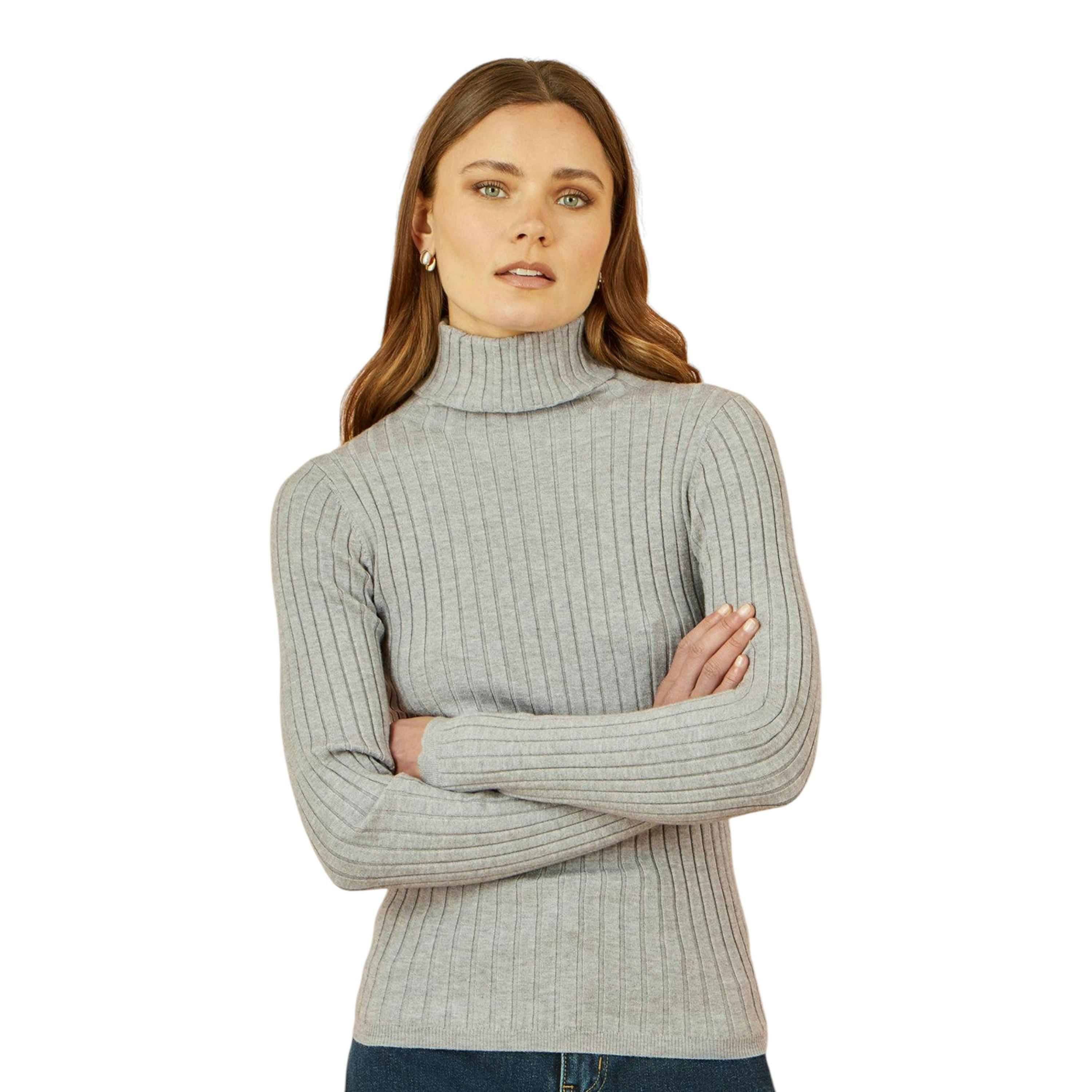 Yumi Grey Ribbed Knit Roll Neck Jumper , view 1 of 5