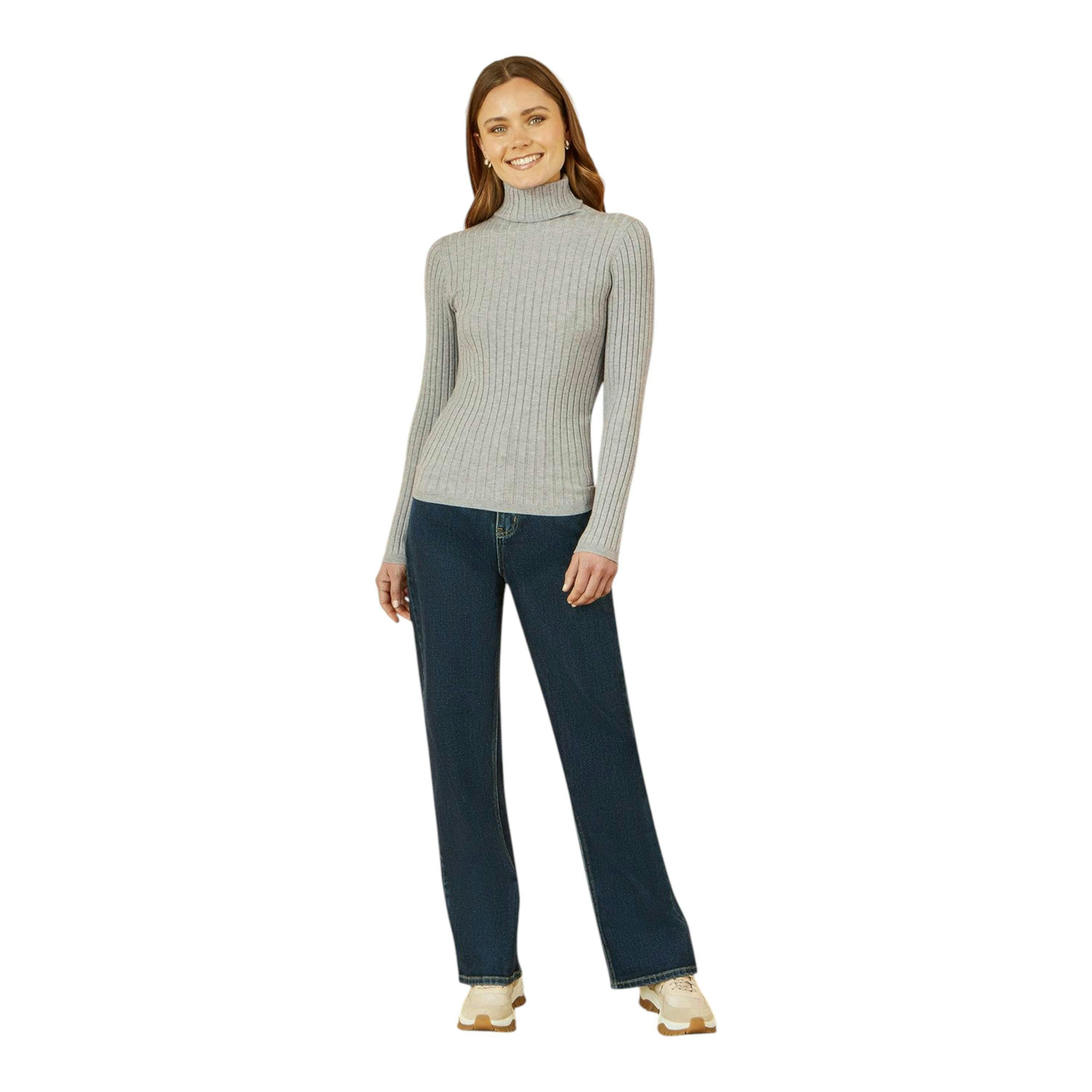 Yumi Grey Ribbed Knit Roll Neck Jumper , view 2 of 5