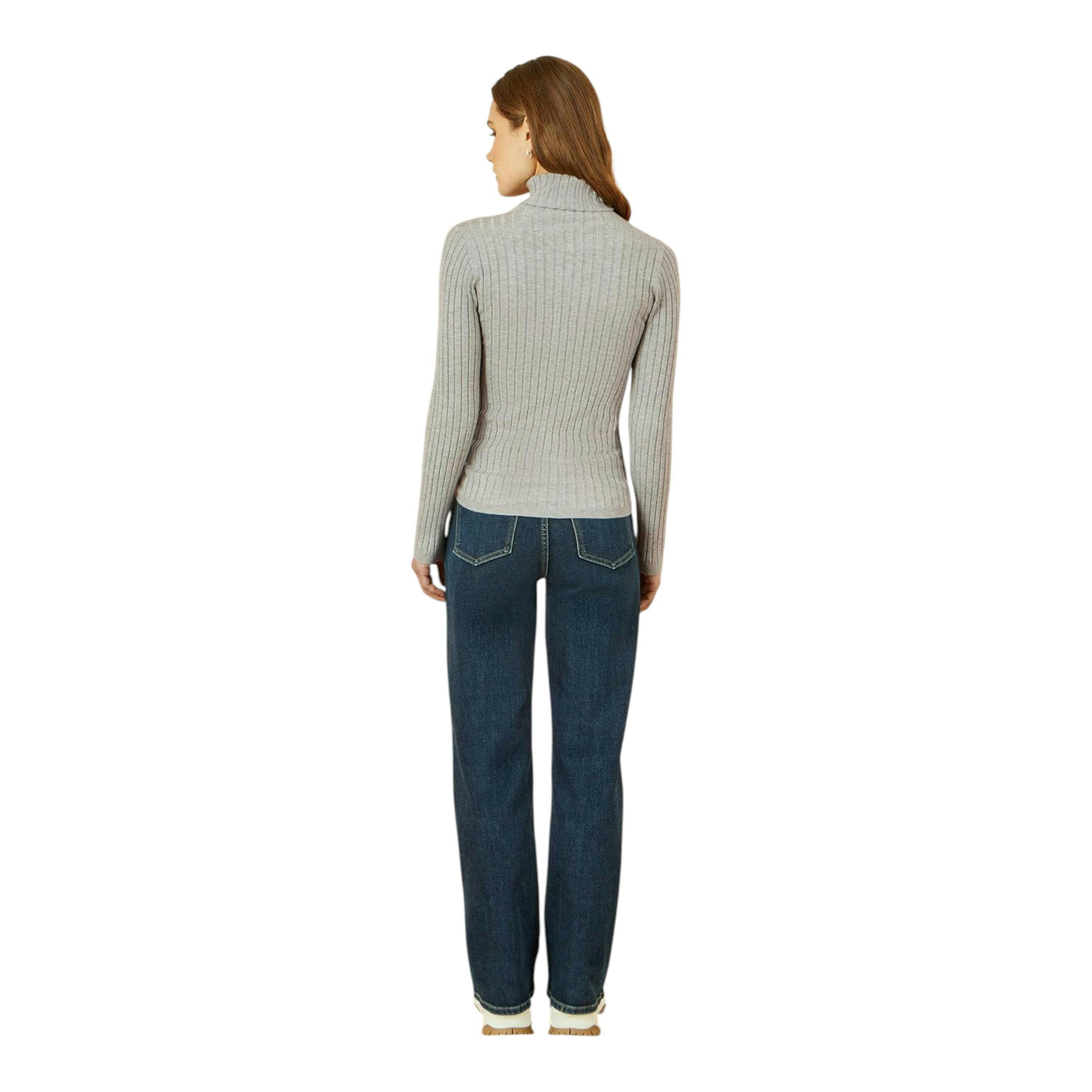 Yumi Grey Ribbed Knit Roll Neck Jumper , view 4 of 5