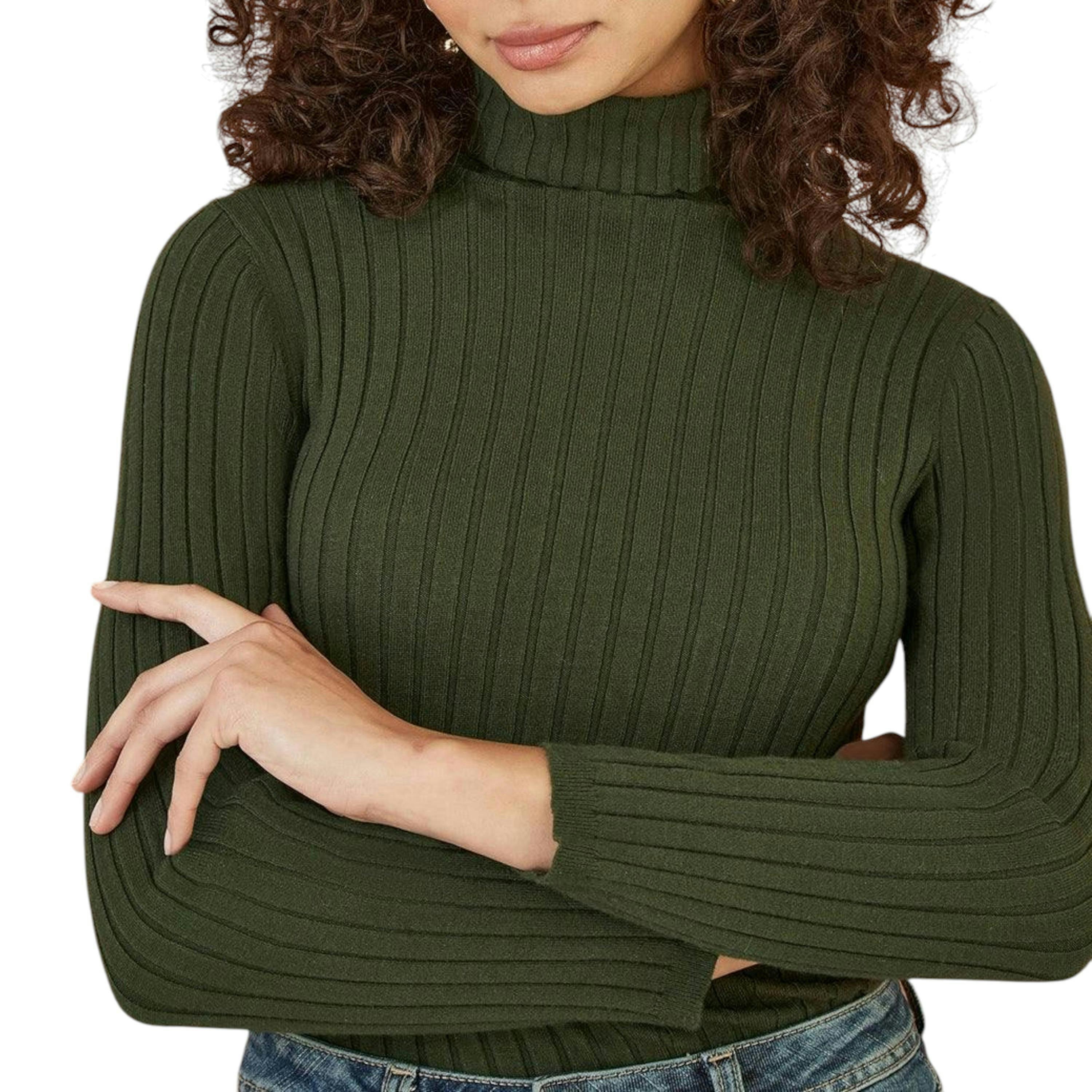 Yumi Green Ribbed Knit Roll Neck Jumper , view 2 of 4