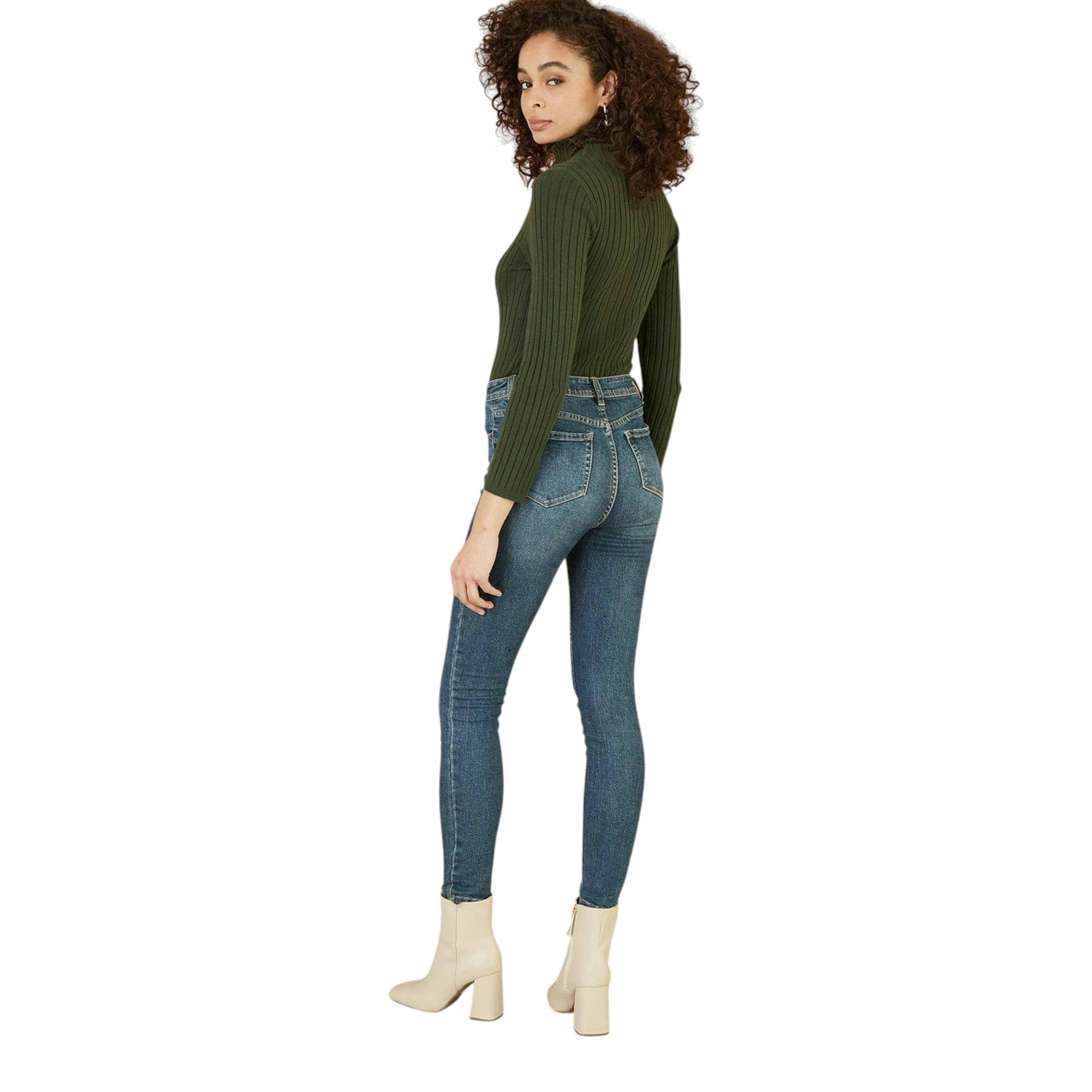 Yumi Green Ribbed Knit Roll Neck Jumper , view 3 of 4