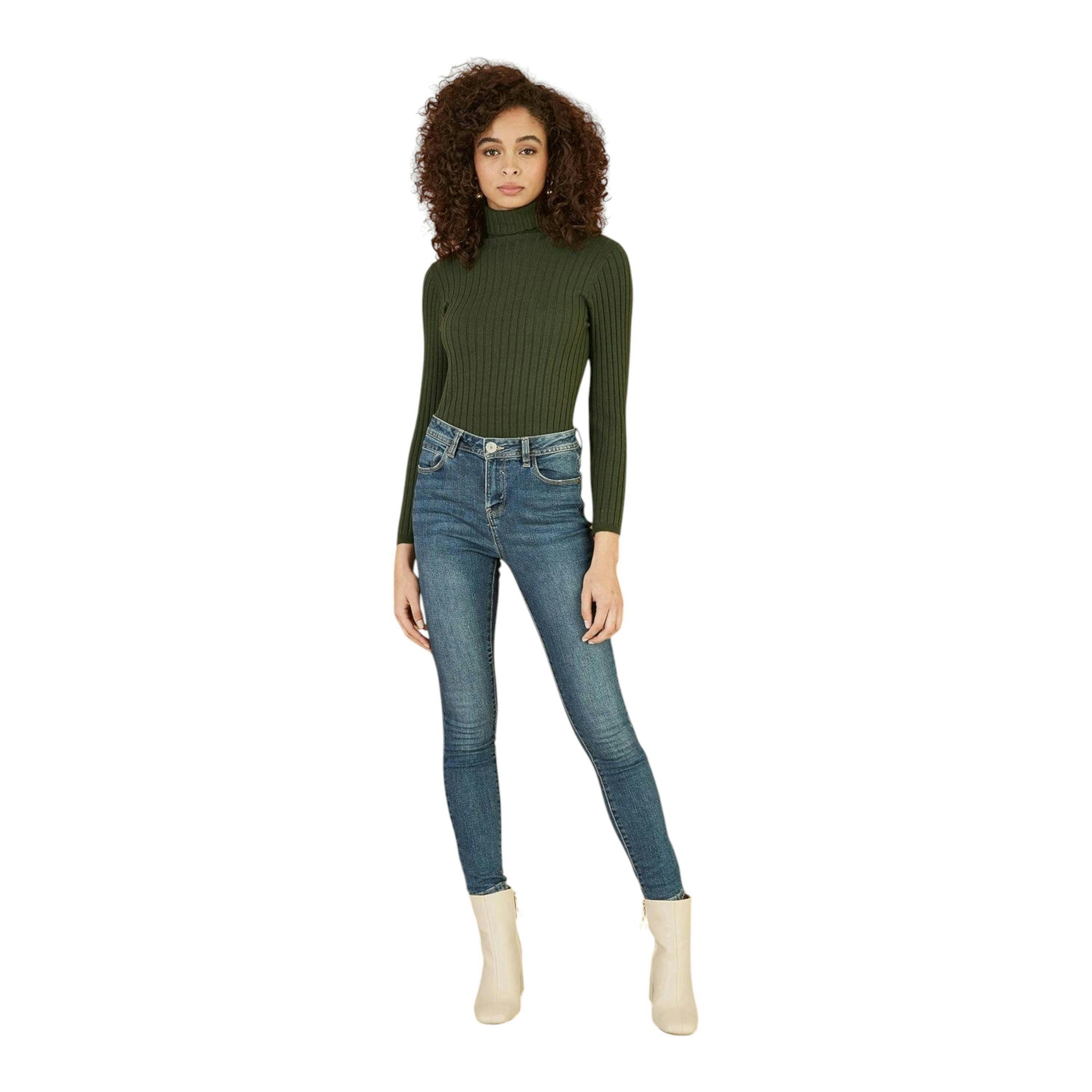 Yumi Green Ribbed Knit Roll Neck Jumper , view 4 of 4