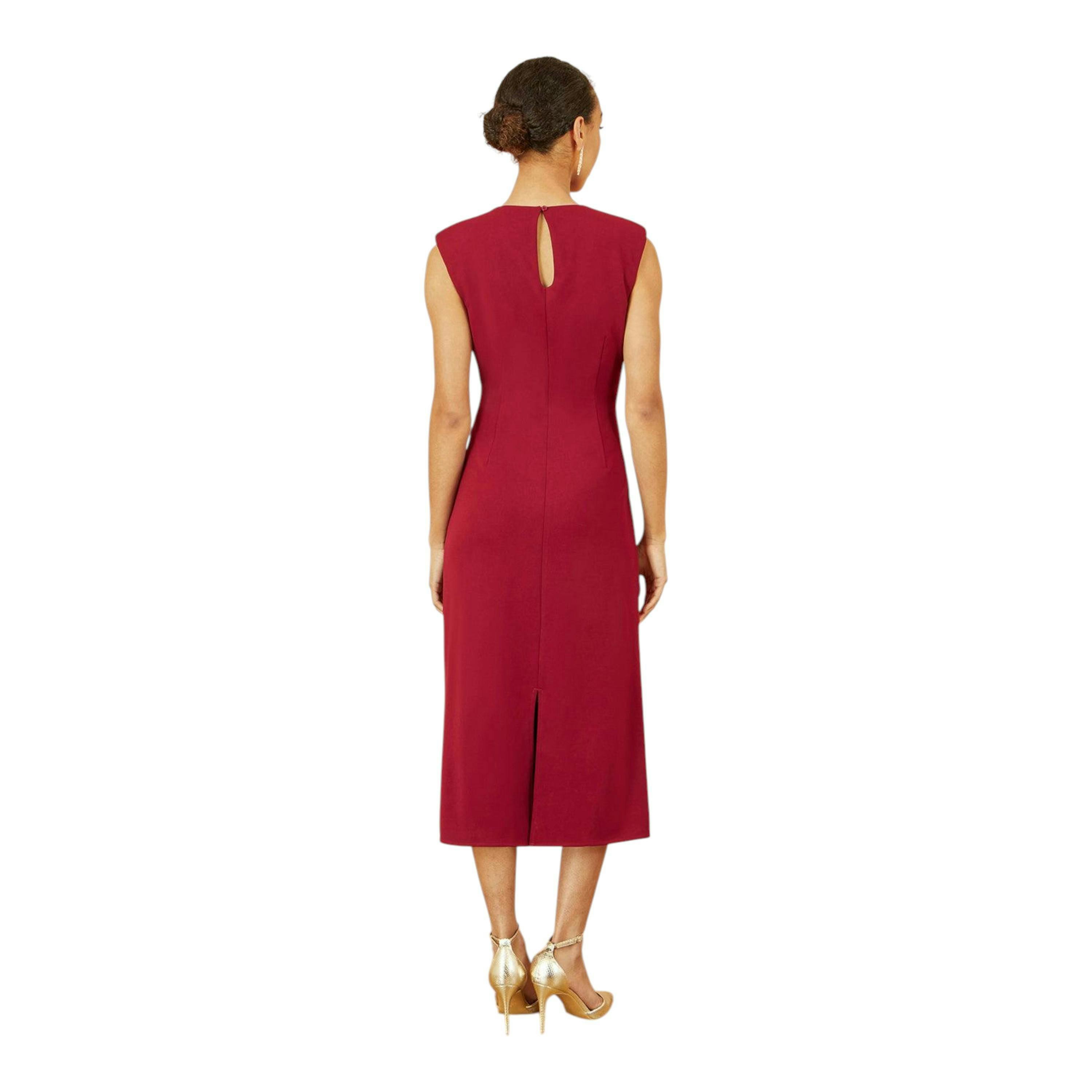 Yumi Burgundy Buckle Detail Ruched Dress , view 5 of 6
