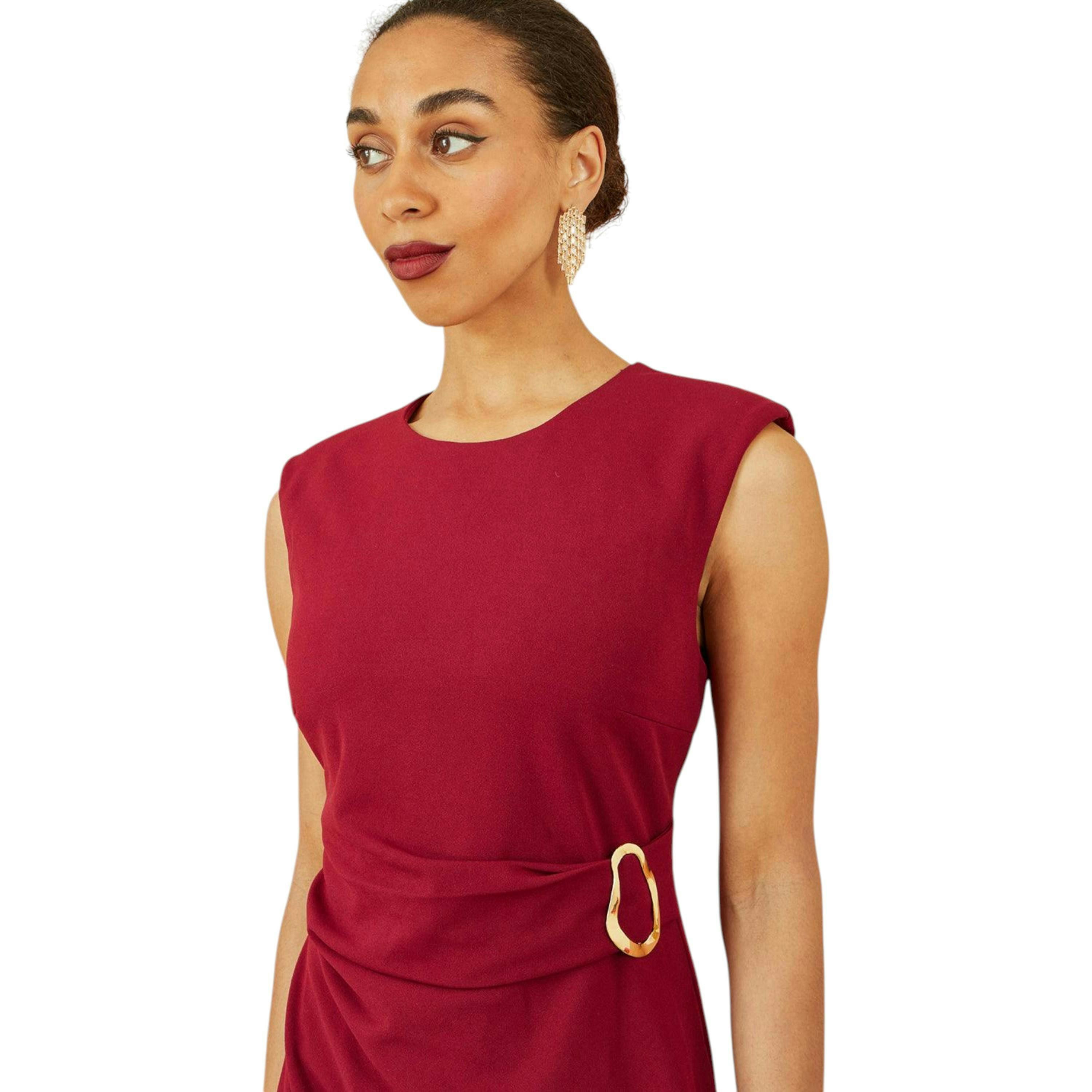 Yumi Burgundy Buckle Detail Ruched Dress , view 6 of 6