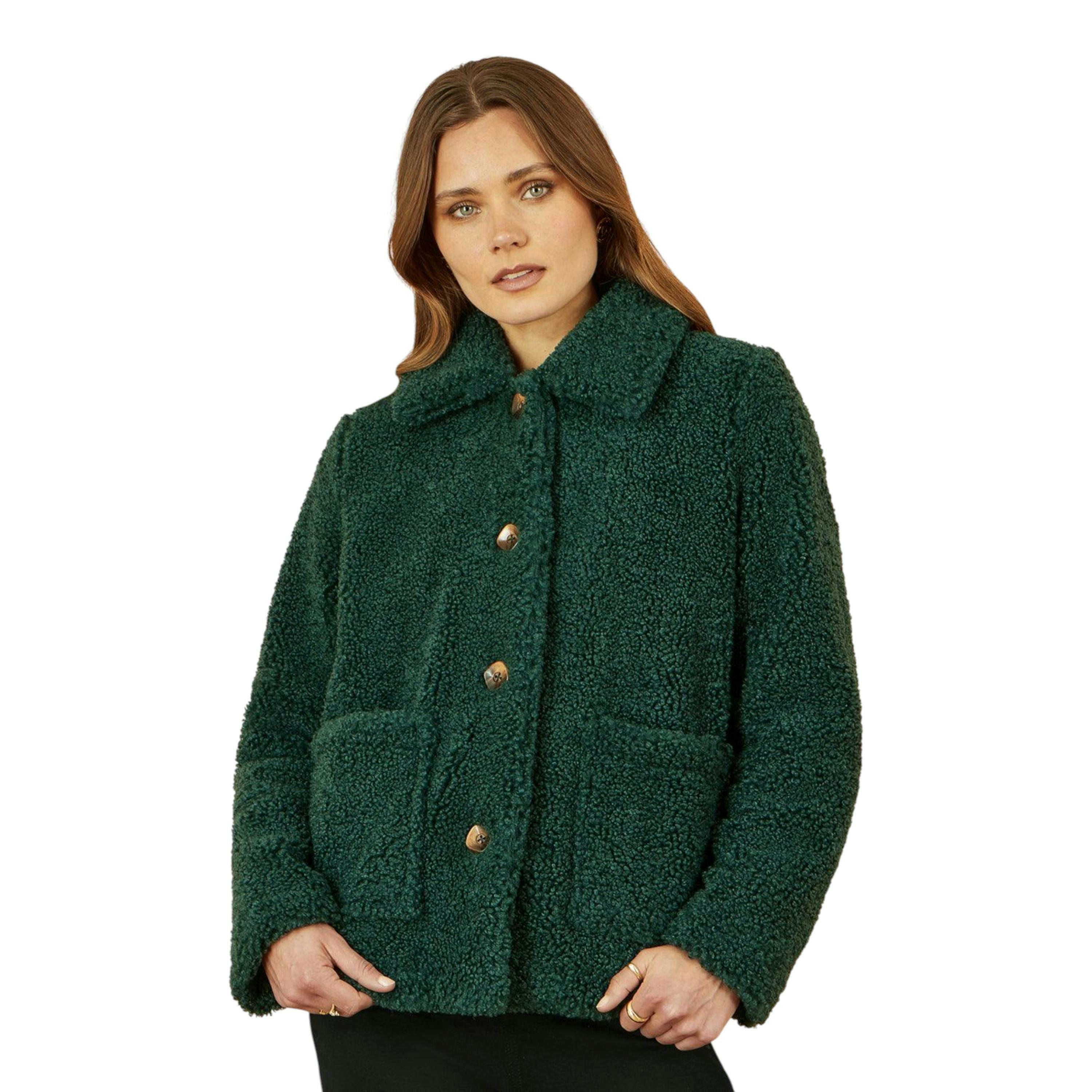 Yumi Green Short Teddy Bear Jacket , view 1 of 6