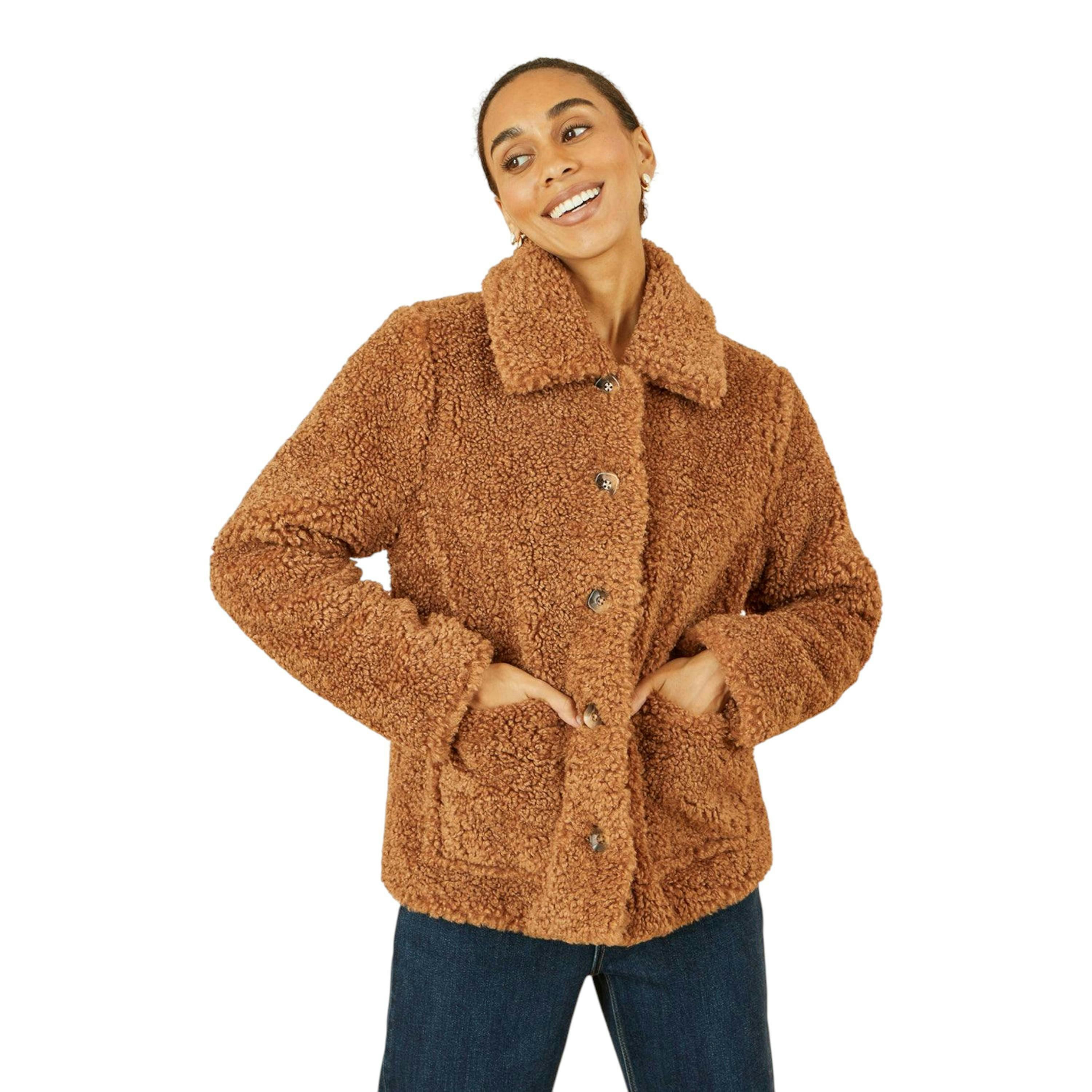 Yumi Brown Short Teddy Bear Jacket , view 1 of 6