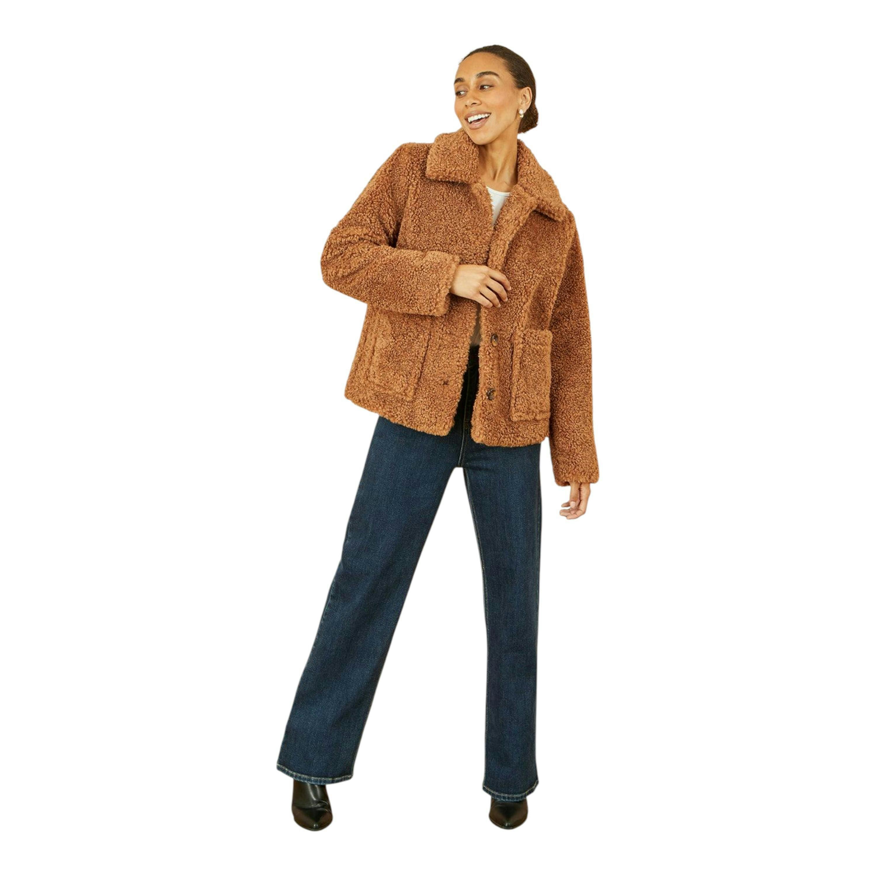 Yumi Brown Short Teddy Bear Jacket , view 2 of 6