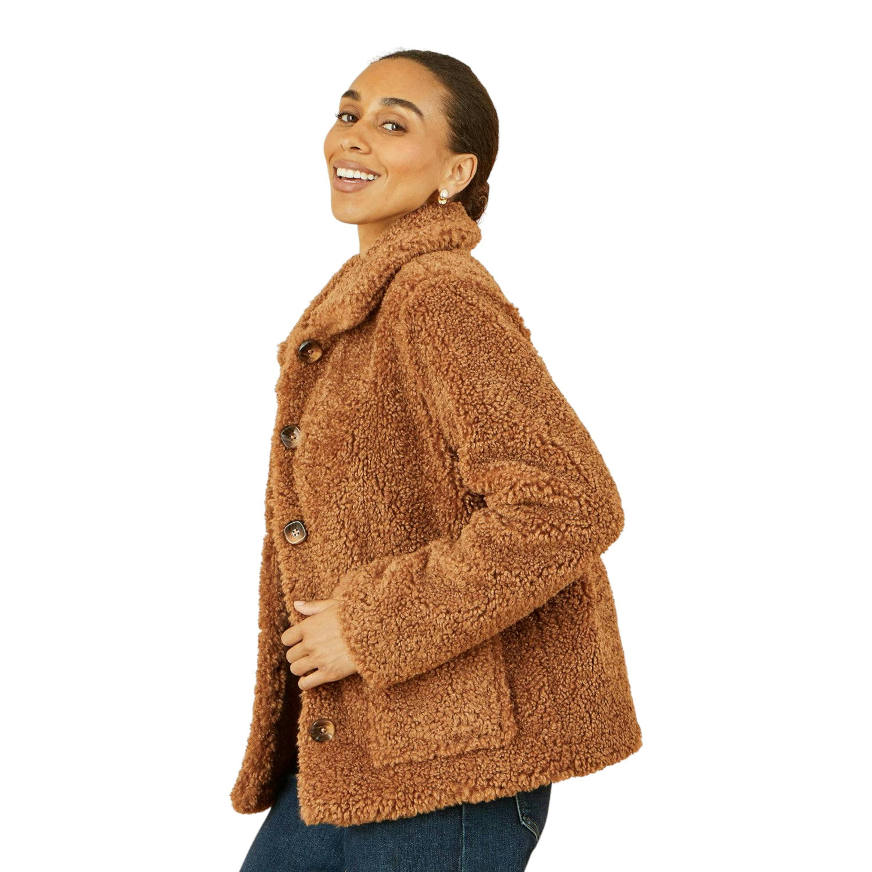 Yumi Brown Short Teddy Bear Jacket , view 3 of 6