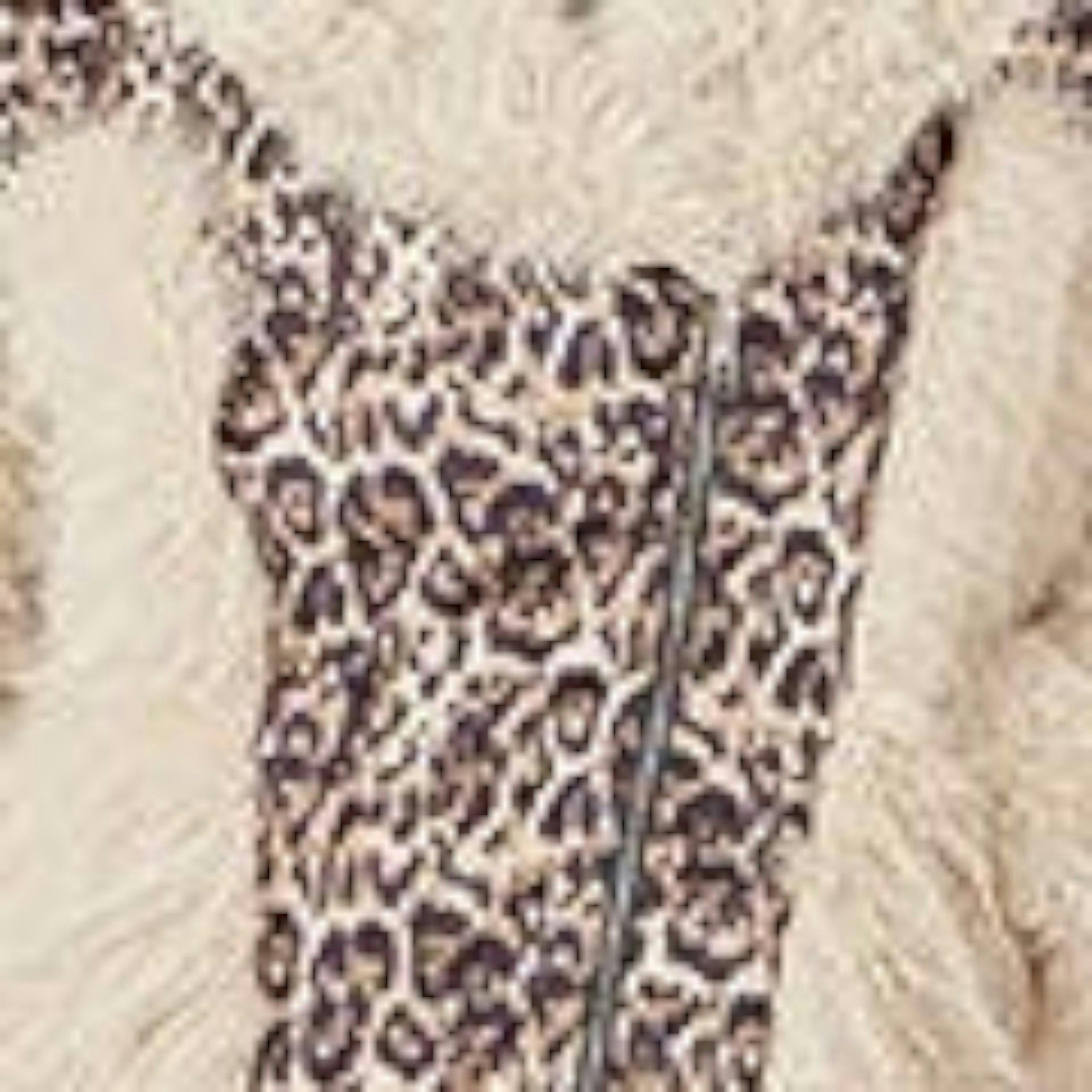 Yumi Cream Fur Biker Jacket With Leopard Print , view 6 of 6